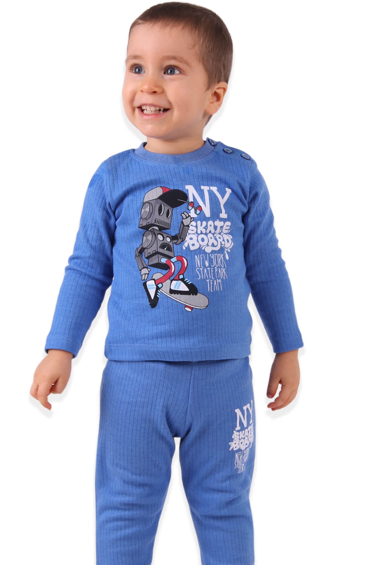 BREEZE Erkek Bebek Eşofman Takımı Robotlu Mavi (6-24 Ay)