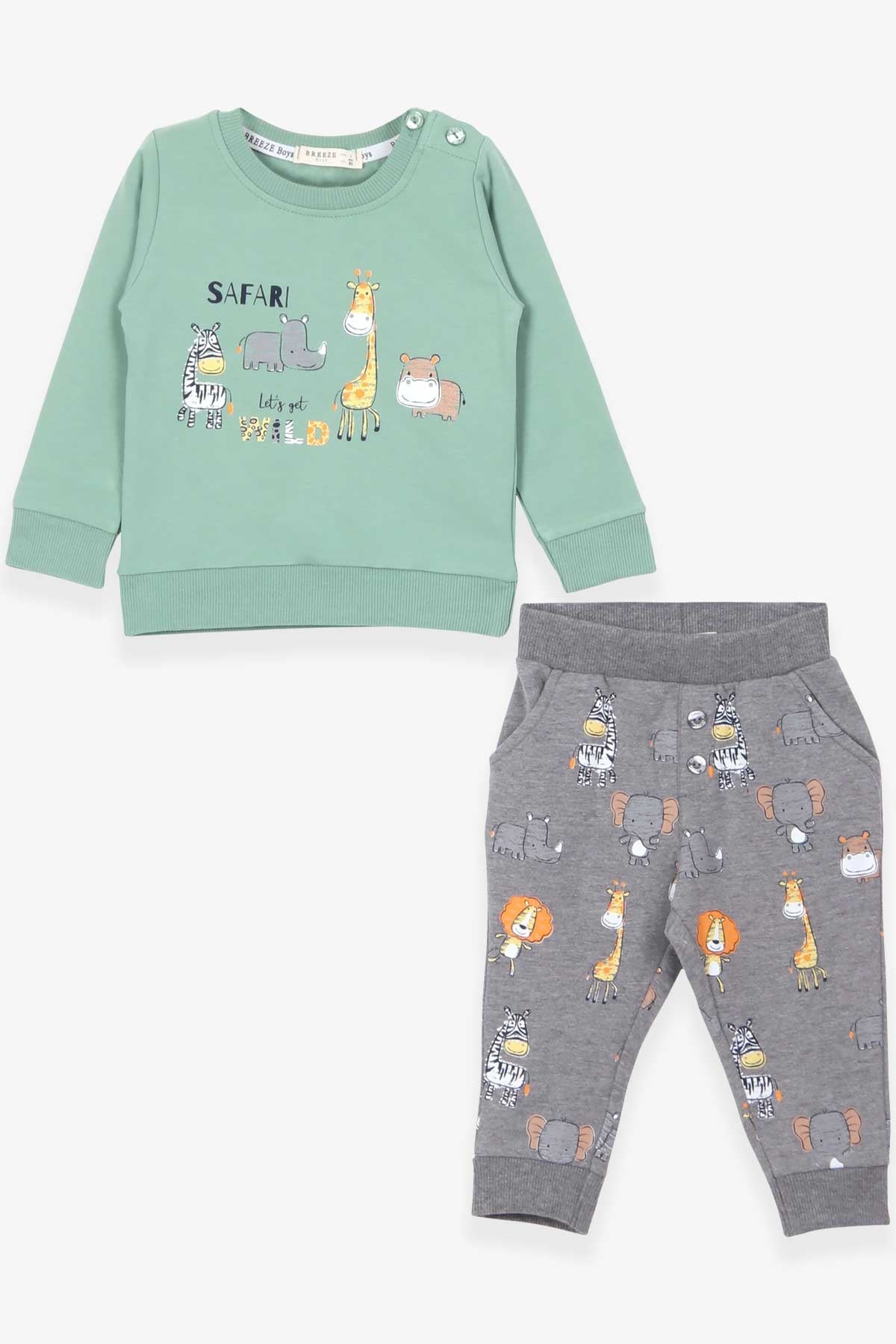 Breeze Erkek Bebek Eşofman Takımı Safari Baskılı Mint Yeşili (9 Ay-3 Yaş)
