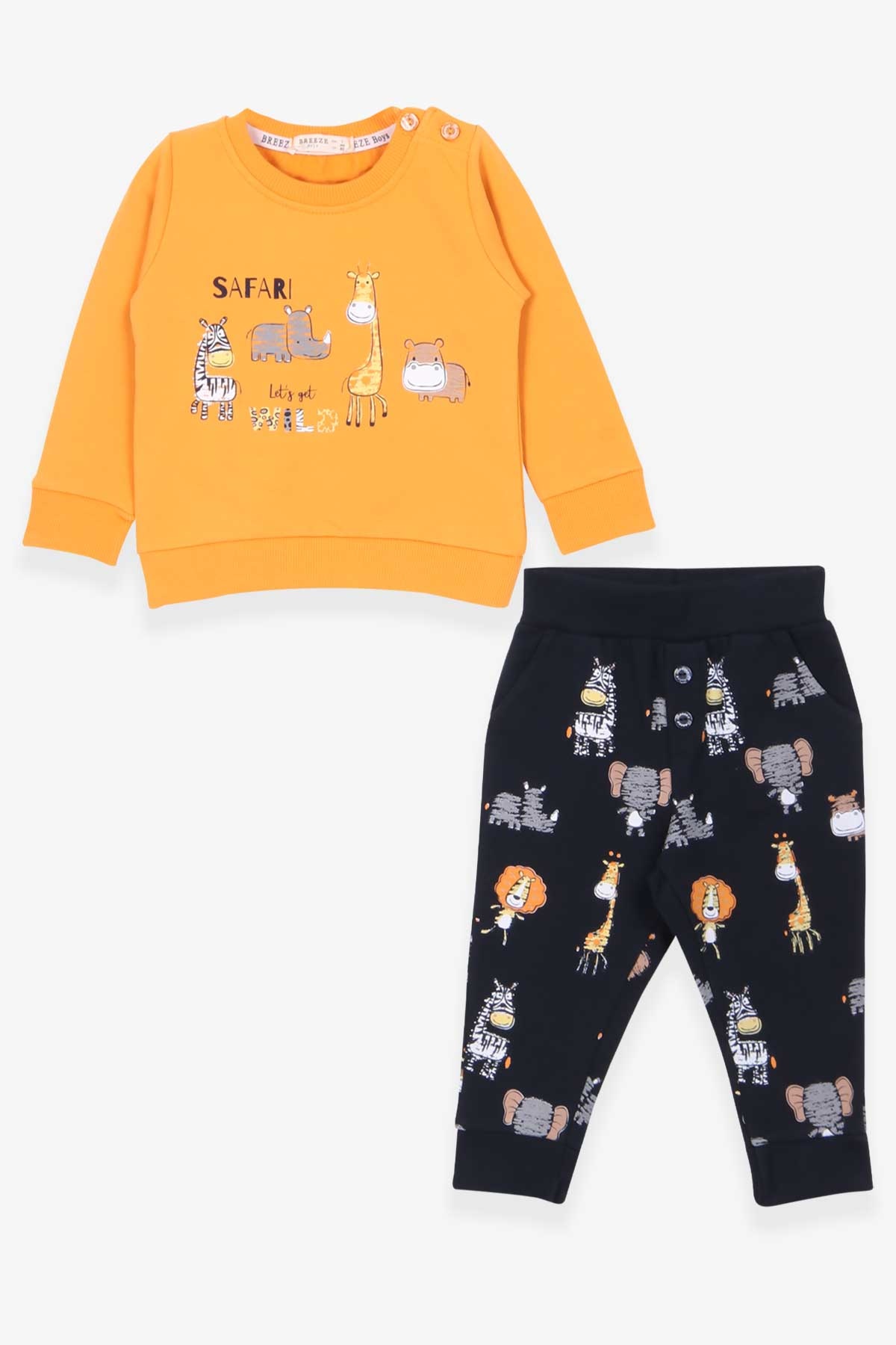 Breeze Erkek Bebek Eşofman Takımı Safari Baskılı Hardal Sarı (9 Ay-3 Yaş)