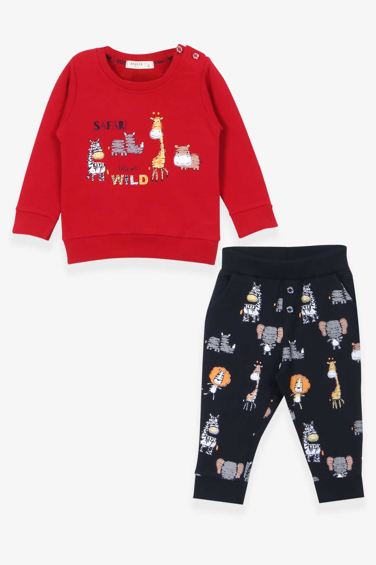 Breeze Erkek Bebek Eşofman Takımı Safari Baskılı Kırmızı (9 Ay-3 Yaş)