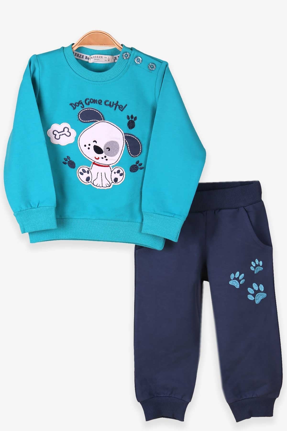 Breeze Erkek Bebek Eşofman Takımı Sevimli Köpekli Turkuaz (6 Ay-2 Yaş)