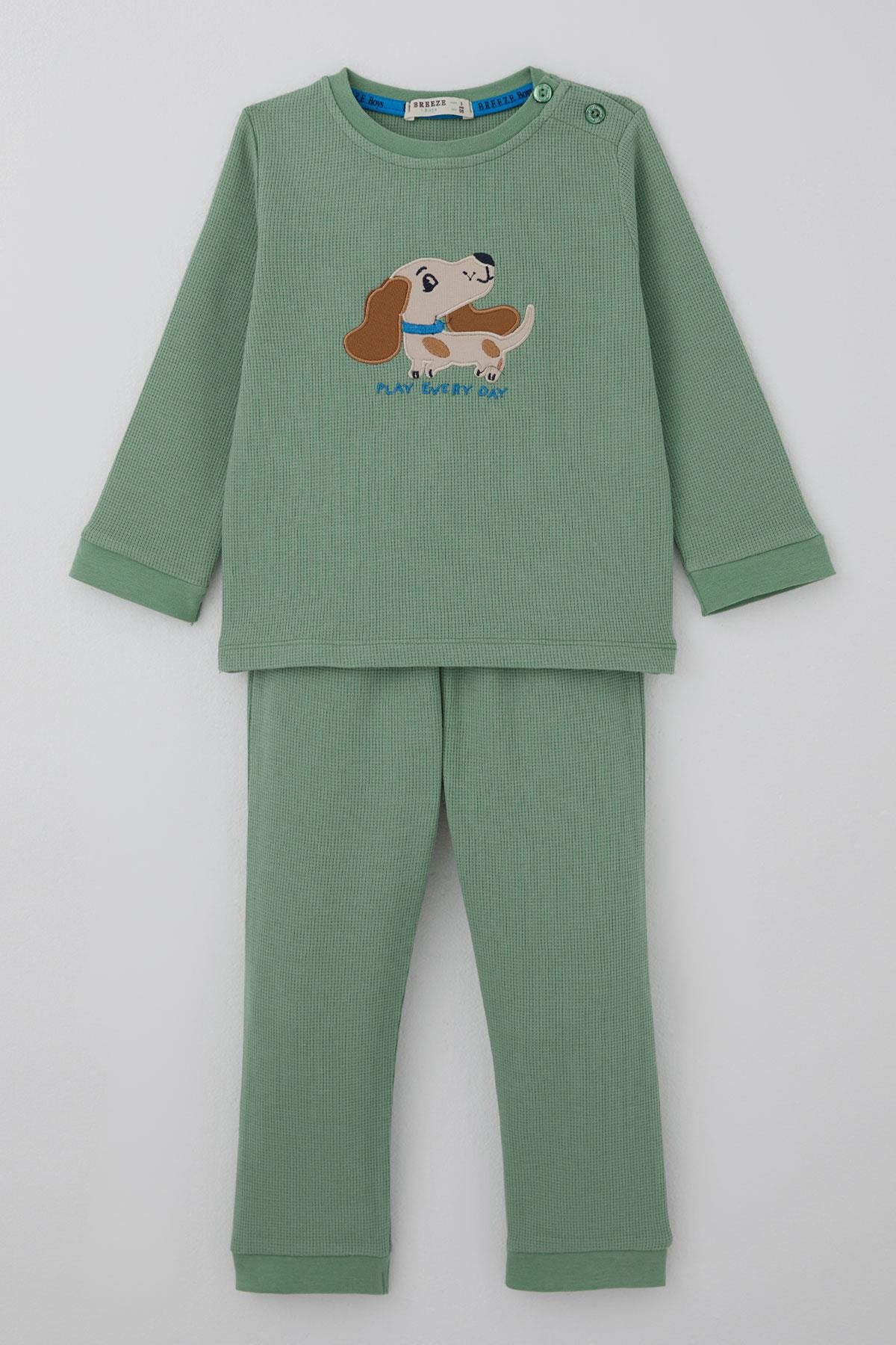 Breeze Erkek Bebek Eşofman Takımı Sevimli Köpekçik Nakışlı Mint Yeşili (9 Ay-3 Yaş)