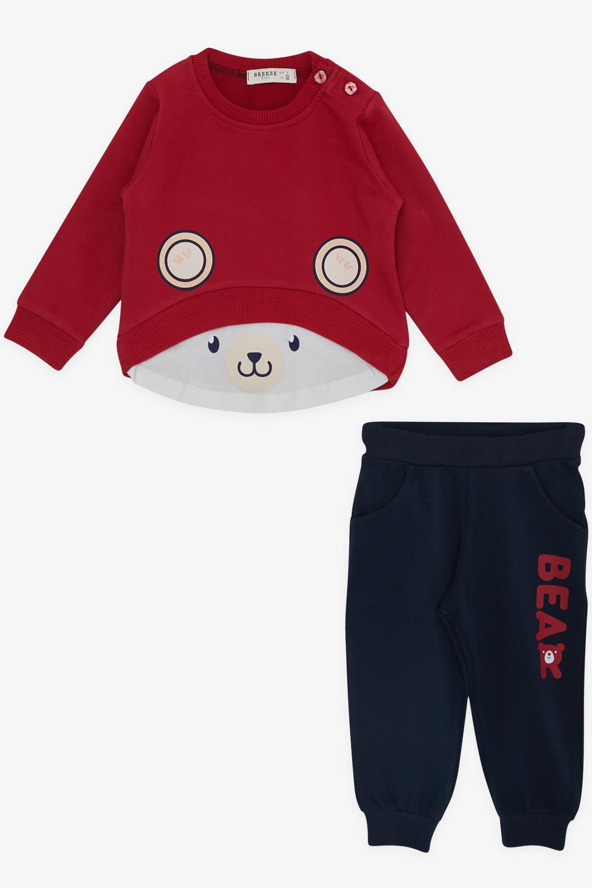 Breeze Erkek Bebek Eşofman Takımı Sevimli Ayıcık Baskılı Bordo (6 Ay-2 Yaş)