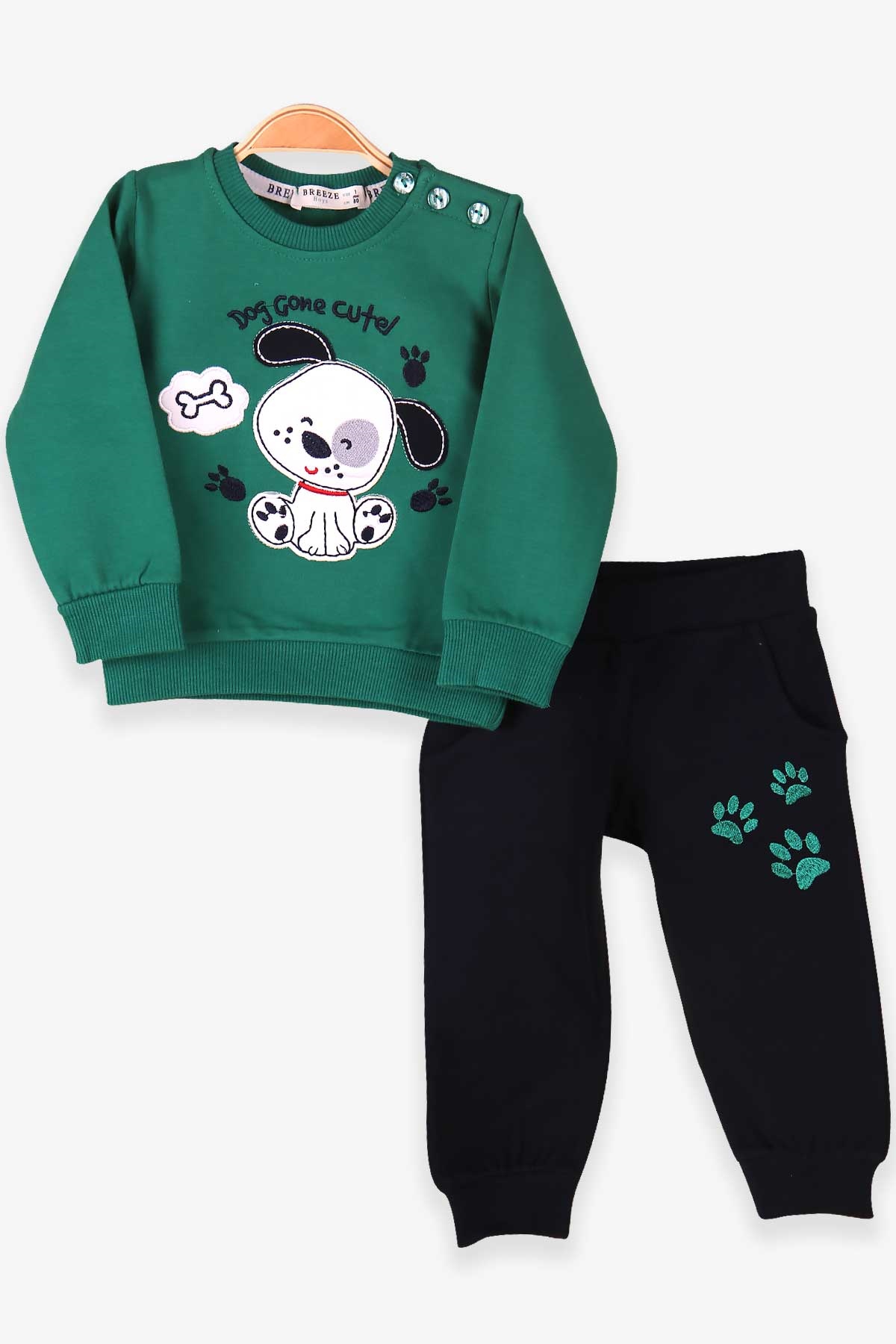 Breeze Erkek Bebek Eşofman Takımı Sevimli Köpekli Yeşil (6 Ay-2 Yaş)