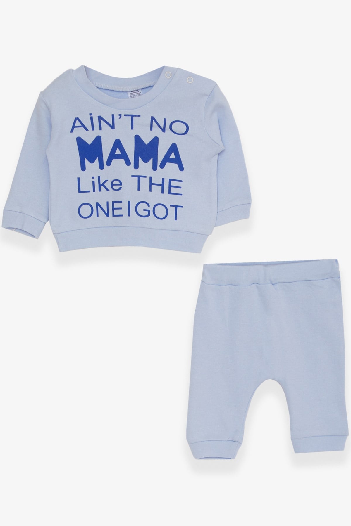 Breeze Erkek Bebek Eşofman Takımı Slogan Baskılı Bebe Mavisi (0-3 Ay-9 Ay)