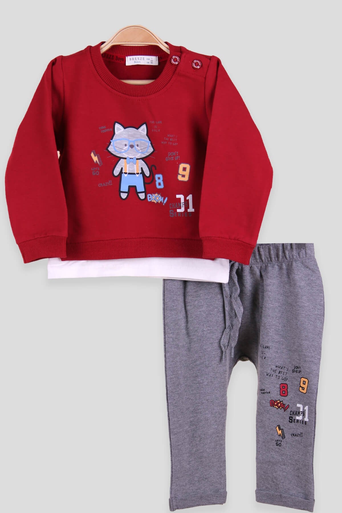 Breeze Erkek Bebek Eşofman Takımı Tilkili Kırmızı (6-24 Ay)
