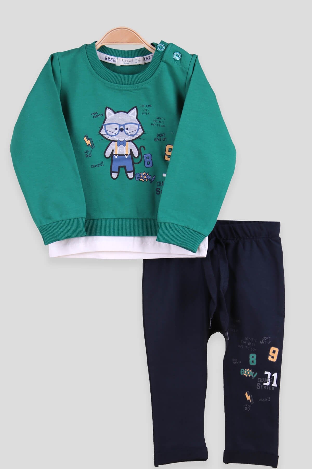 Breeze Erkek Bebek Eşofman Takımı Tilkili Yeşil (6-12 Ay)