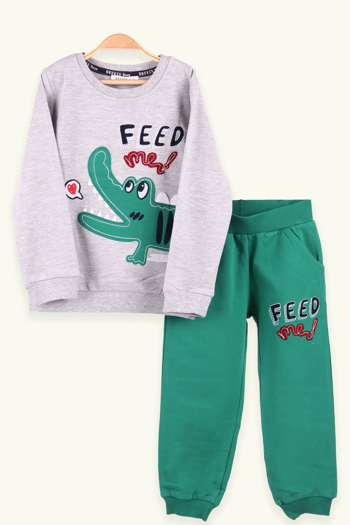 Breeze Erkek Bebek Eşofman Takımı Timsah Nakışlı Gri (1.5-5 Yaş)