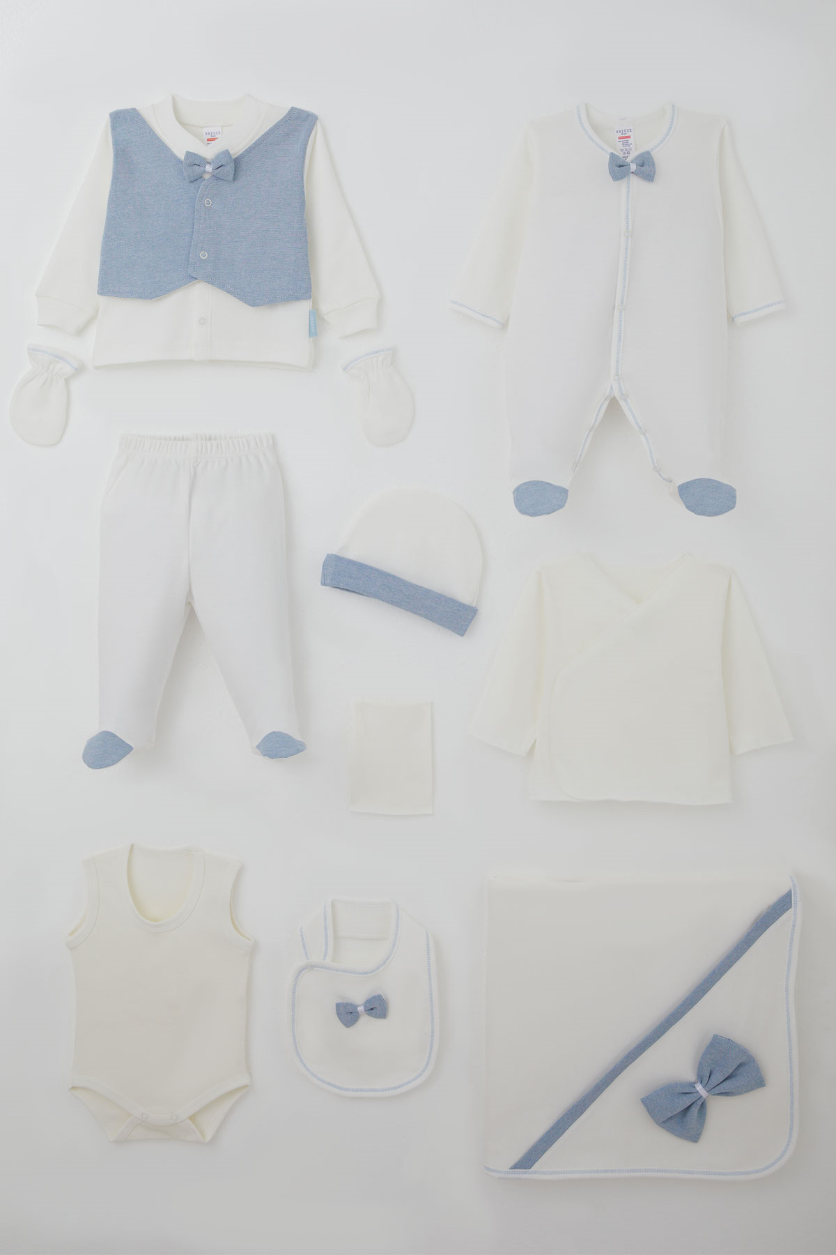 Breeze Erkek Bebek Hastane Çıkışı 10 lu Sabit Yelekli Fiyonk Detaylı Ekru (0-3 Ay)