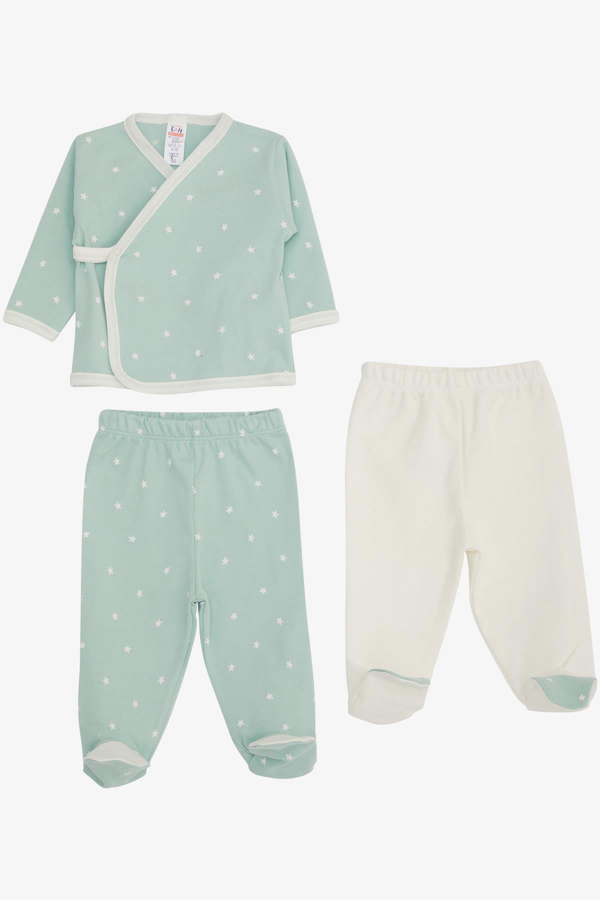 Breeze Erkek Bebek Hastane Çıkışı 3 lü Yıldız Desenli Su Yeşili (0-3 Ay-4 Ay)