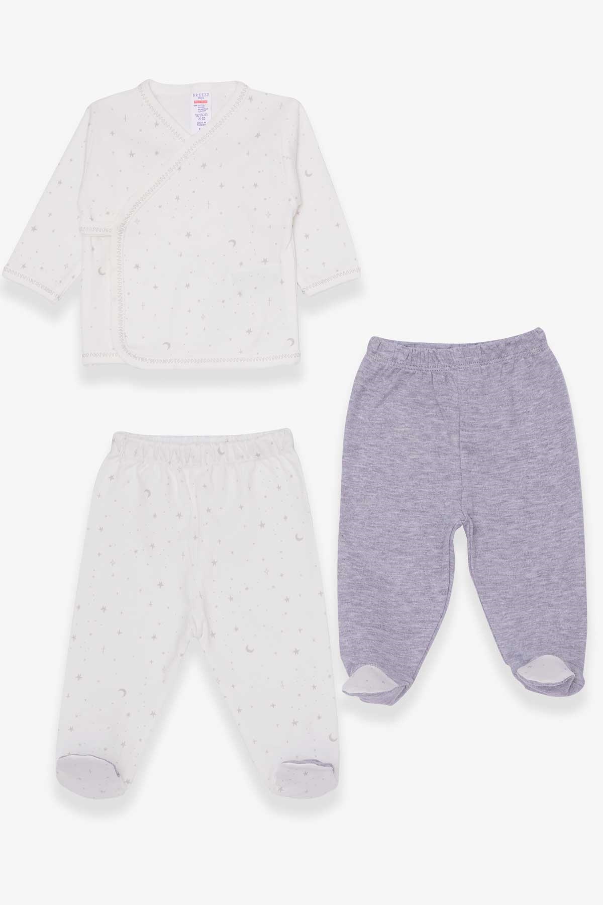 Breeze Erkek Bebek Hastane Çıkışı 3 lü Gökyüzü Temalı Ekru (0-3 Ay-4 Ay)