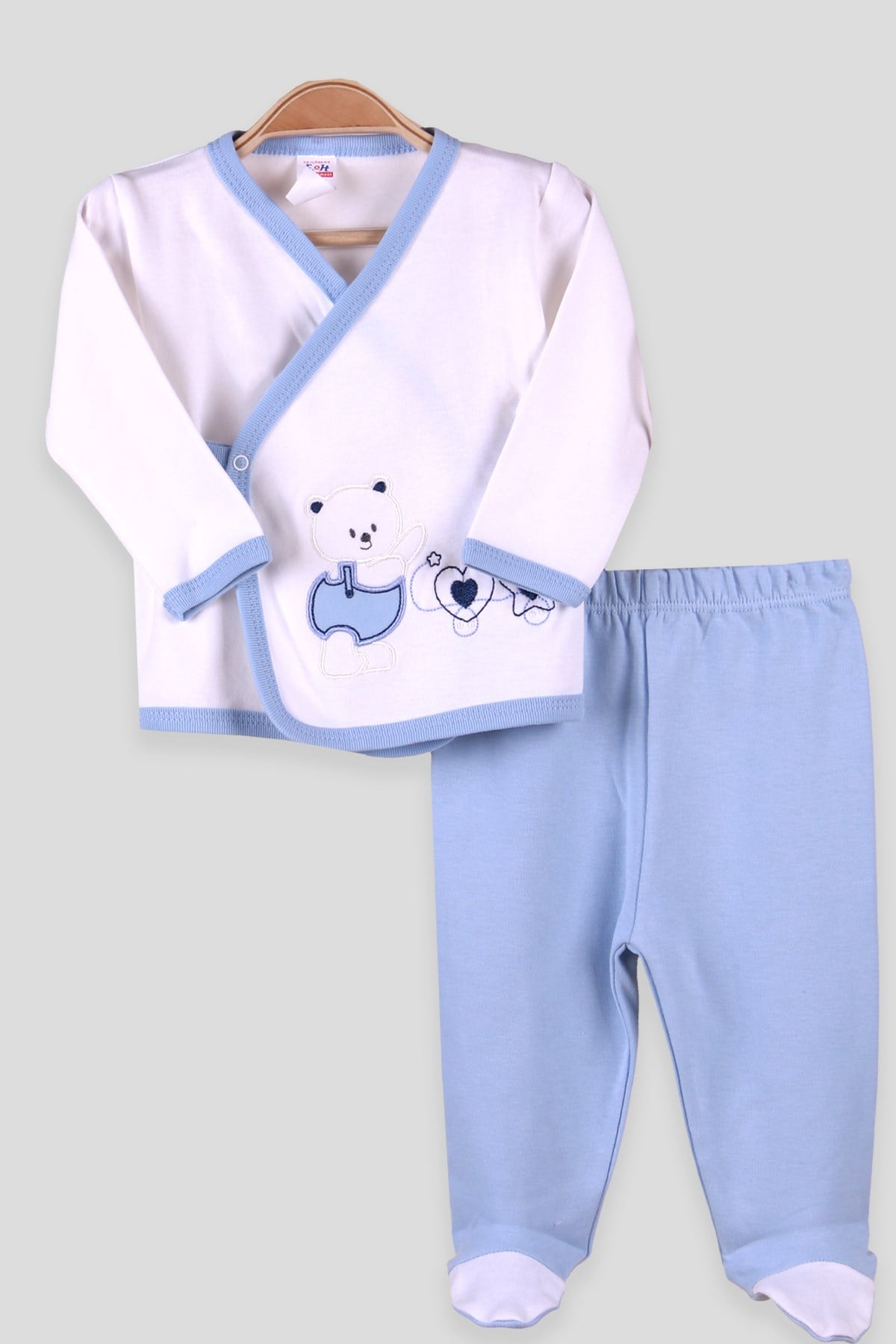 Breeze Erkek Bebek Hastane Çıkışı 3 lü Ayıcık Nakışlı Mavi (0-3 Ay-4 Ay)
