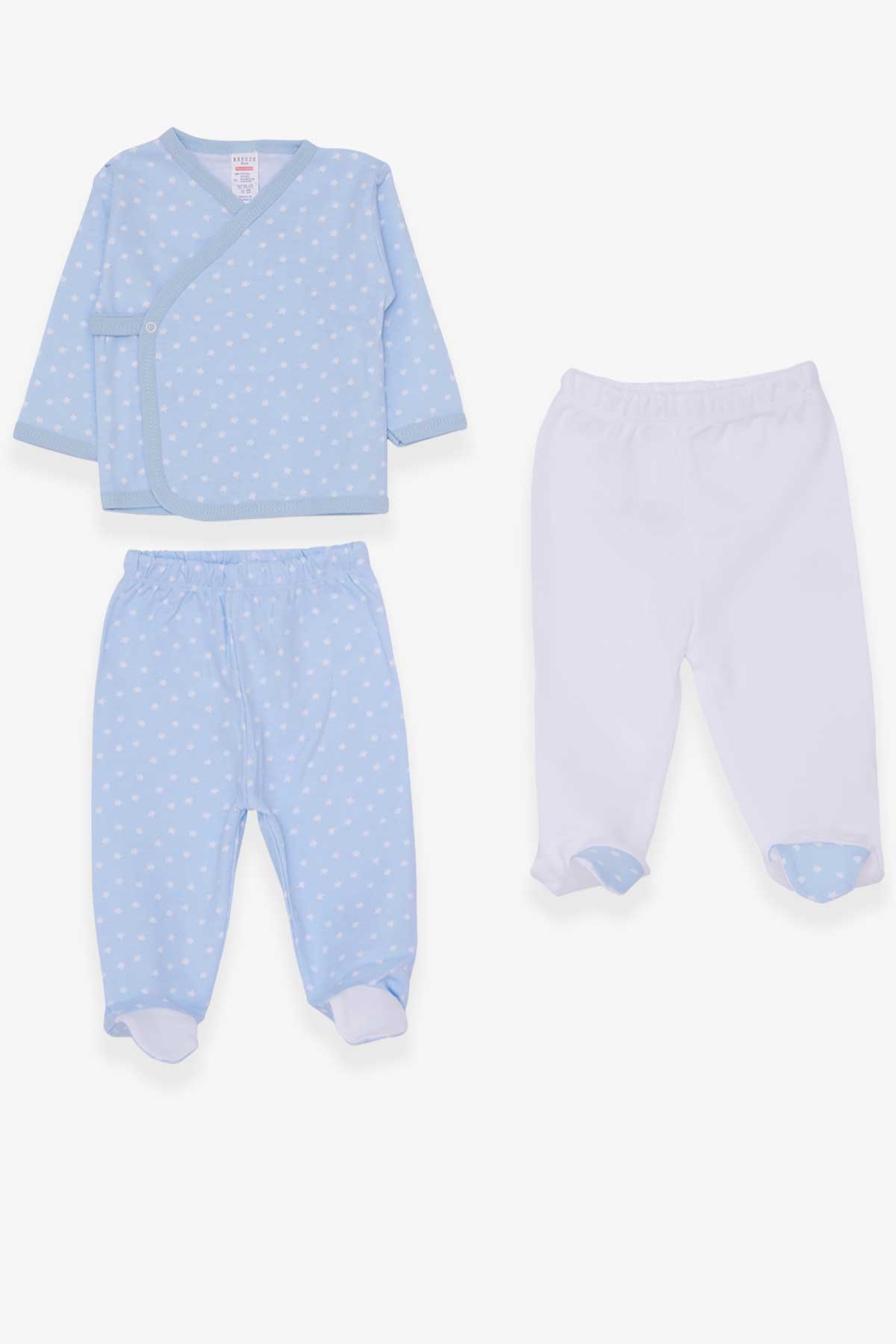 Breeze Erkek Bebek Hastane Çıkışı 3 lü Yıldız Desenli Bebe Mavisi (0-3 Ay-4 Ay)