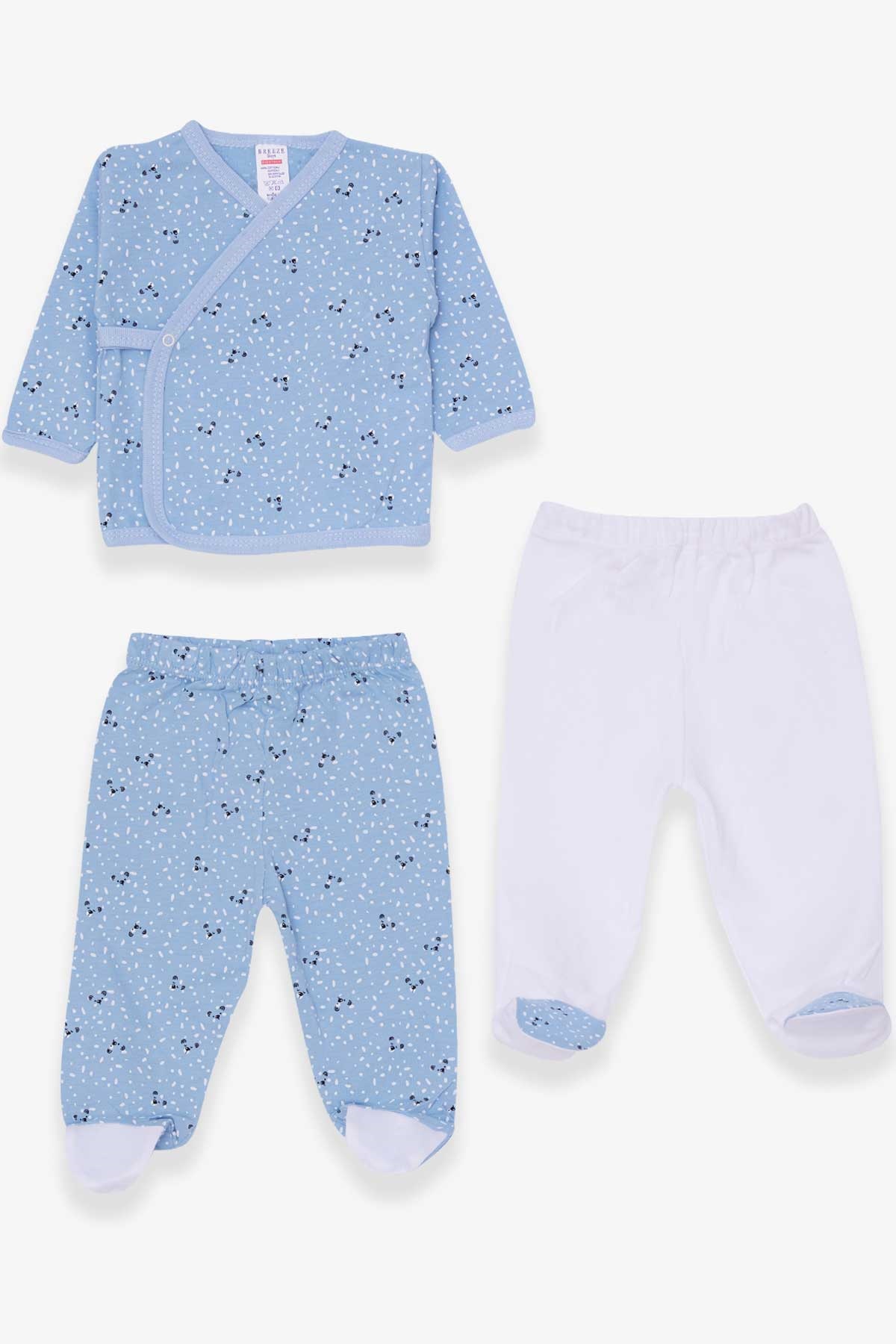 Breeze Erkek Bebek Hastane Çıkışı 3 lü Ayıcık Desenli Bebe Mavisi (0-3 Ay-4 Ay)