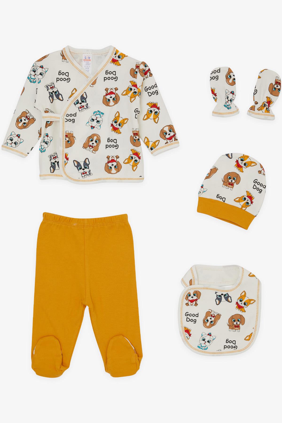 Breeze Erkek Bebek Hastane Çıkışı 5 li Sevimli Köpekçikler Desenli Ekru (0-3 Ay)