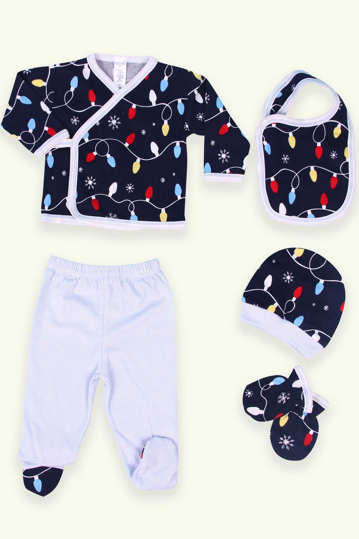 Breeze Erkek Bebek Hastane Çıkışı 5 li Desenli Lacivert (0-3 Ay)