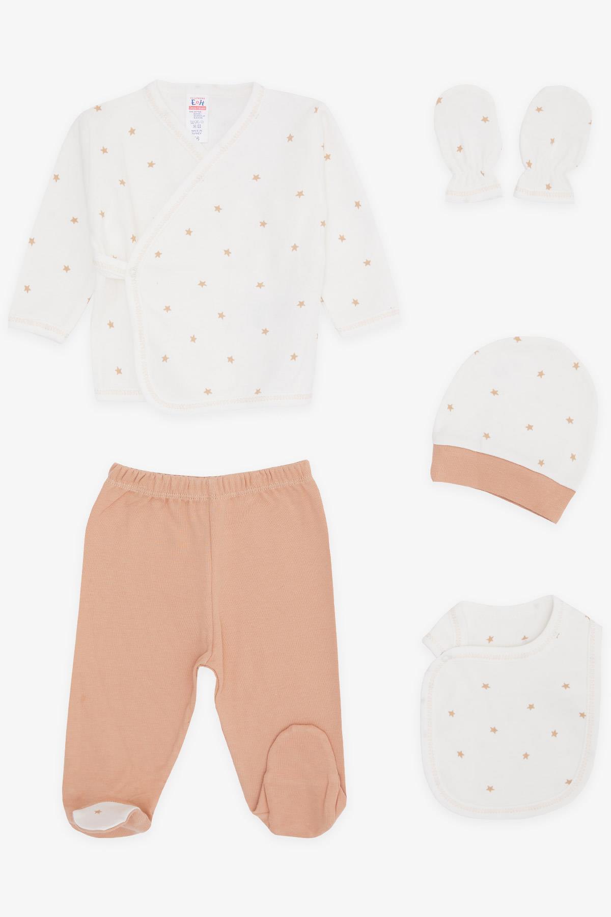 Breeze Erkek Bebek Hastane Çıkışı 5 li Yıldız Desenli Ekru (0-3 Ay-)