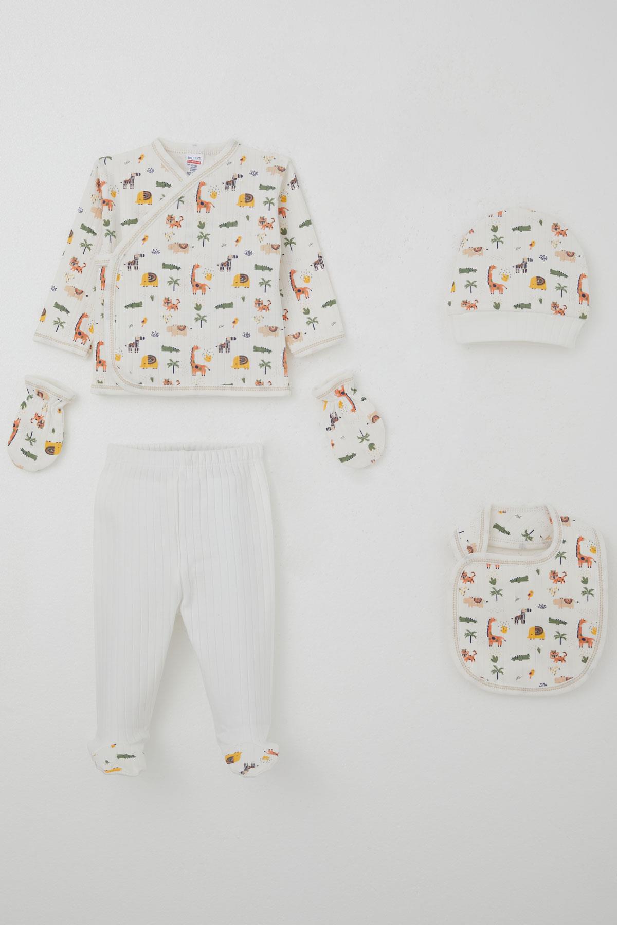 Breeze Erkek Bebek Hastane Çıkışı 5 li Bebek Hayvanat Bahçesi Ekru (0-3 Ay)