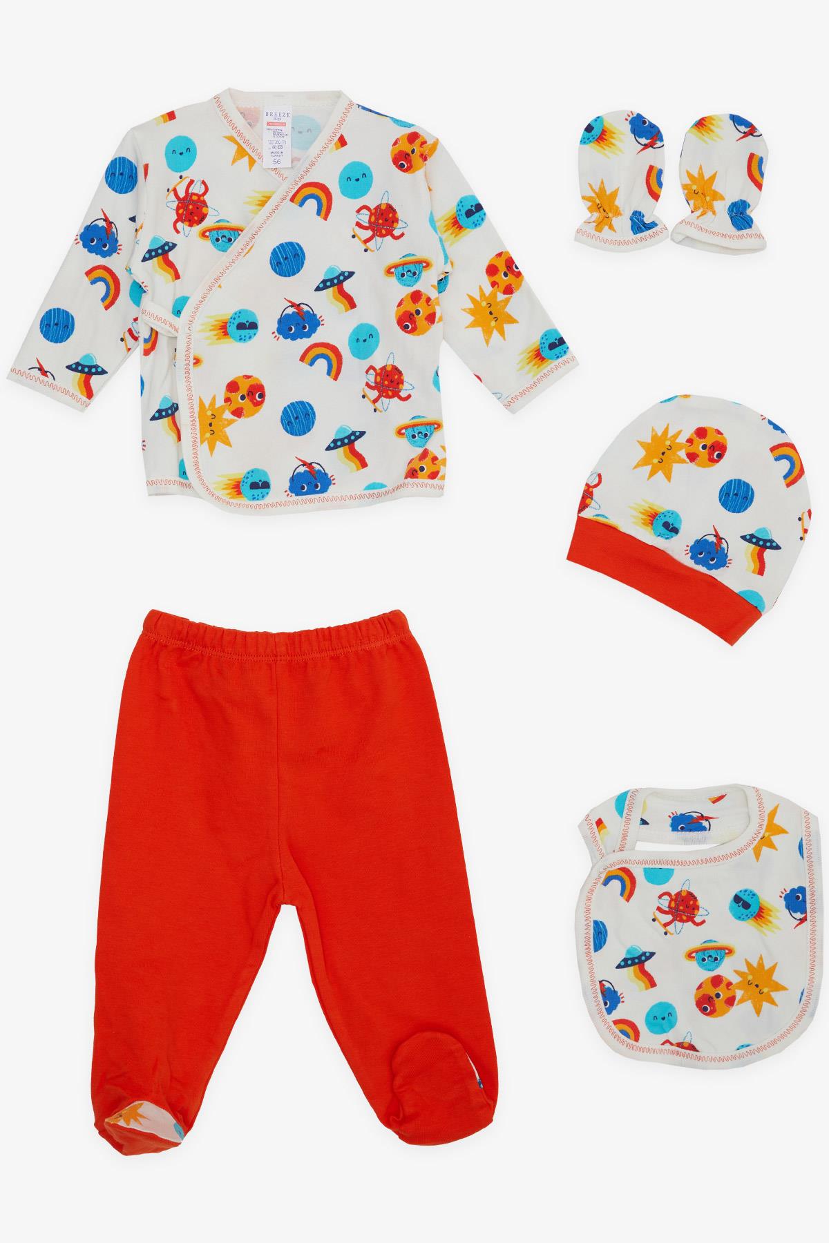 Breeze Erkek Bebek Hastane Çıkışı 5 li Sevimli Gezegenler Desenli Beyaz (0-)