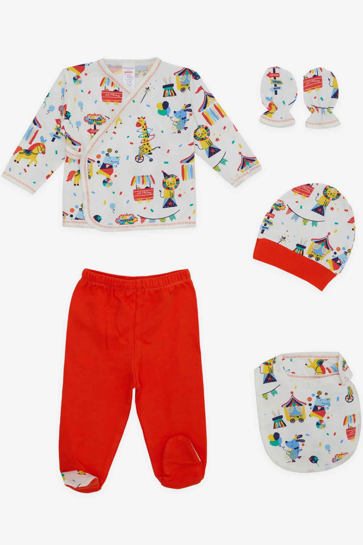 Breeze Erkek Bebek Hastane Çıkışı 5 li Lunapark Temalı Hayvancıklar Desenli Beyaz (0-)