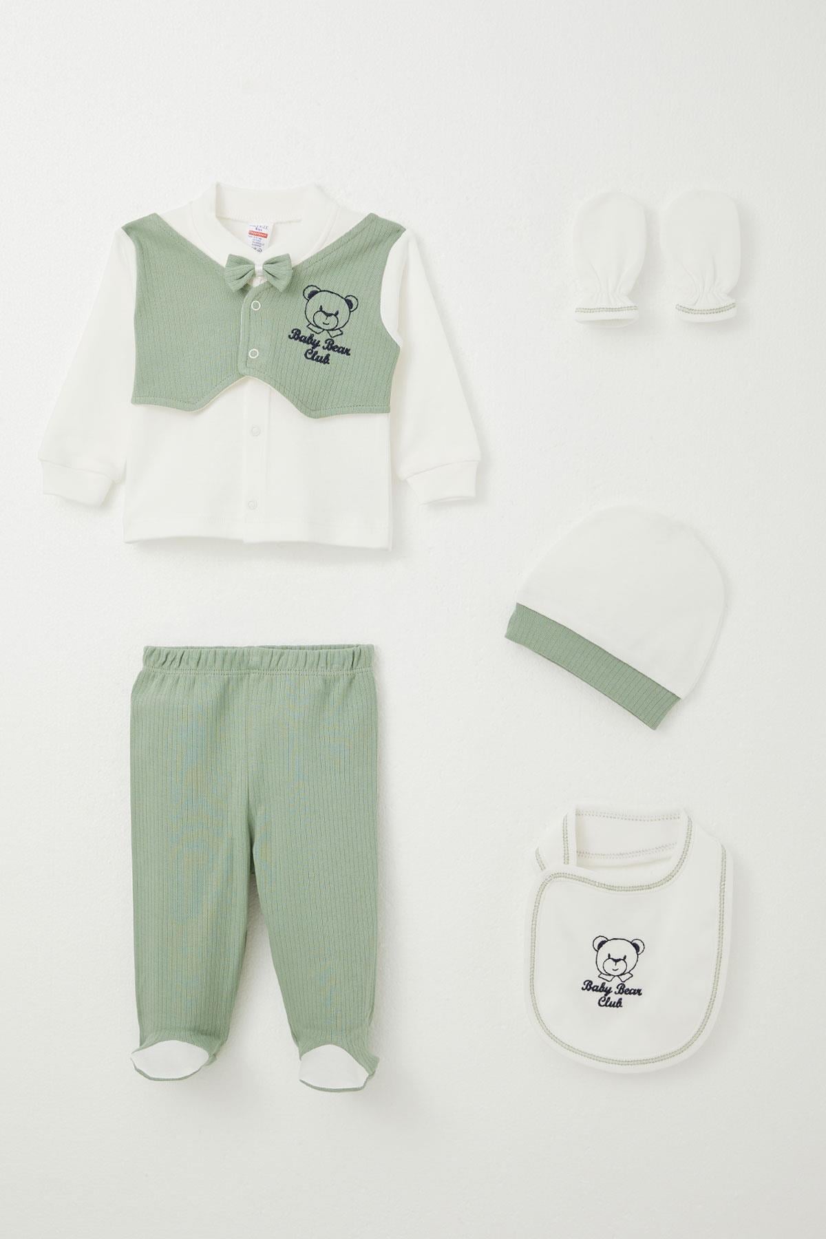 Breeze Erkek Bebek Hastane Çıkışı 5 li Sabit Papyonlu Yelekli Mint Yeşili (0-3 Ay)