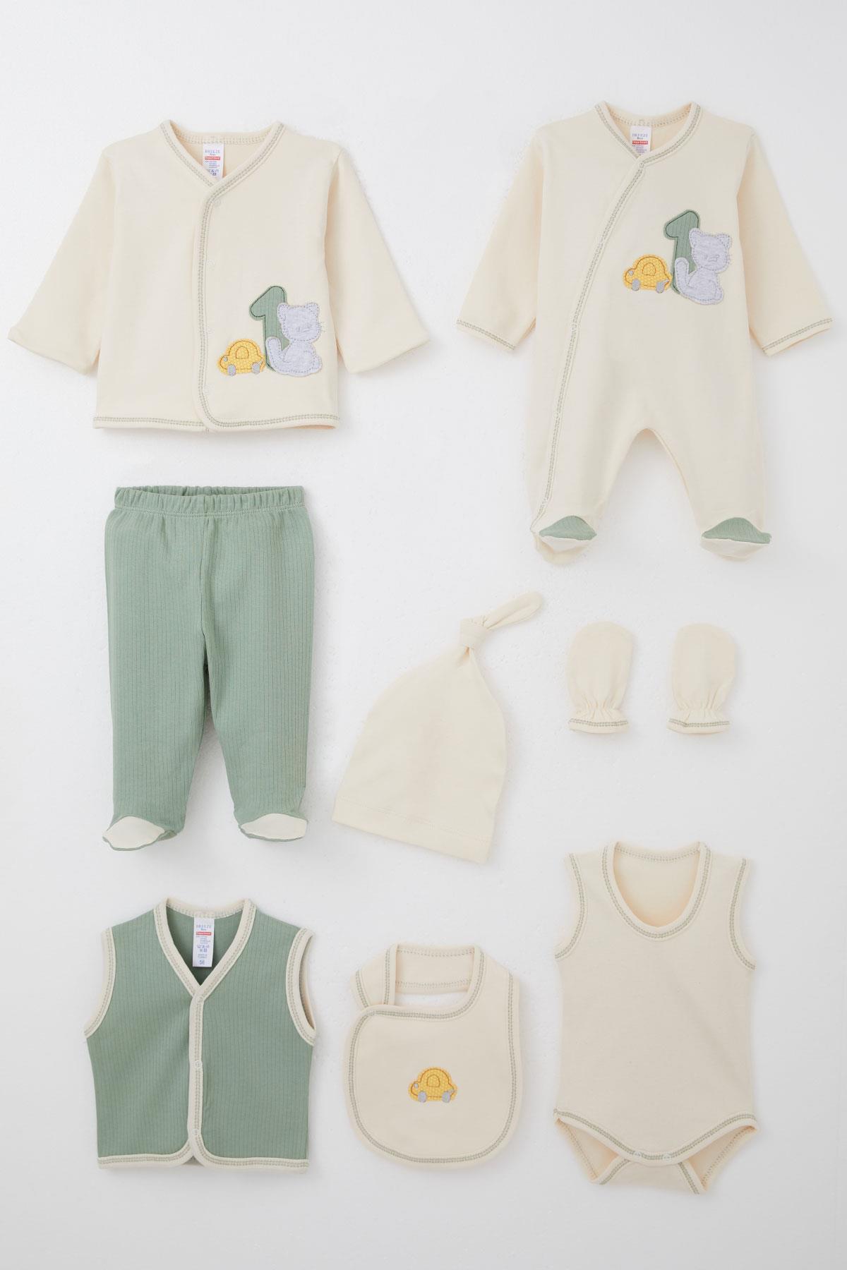 Breeze Erkek Bebek Hastane Çıkışı 8 li Patinin Araba Macerası Krem (0-3 Ay)