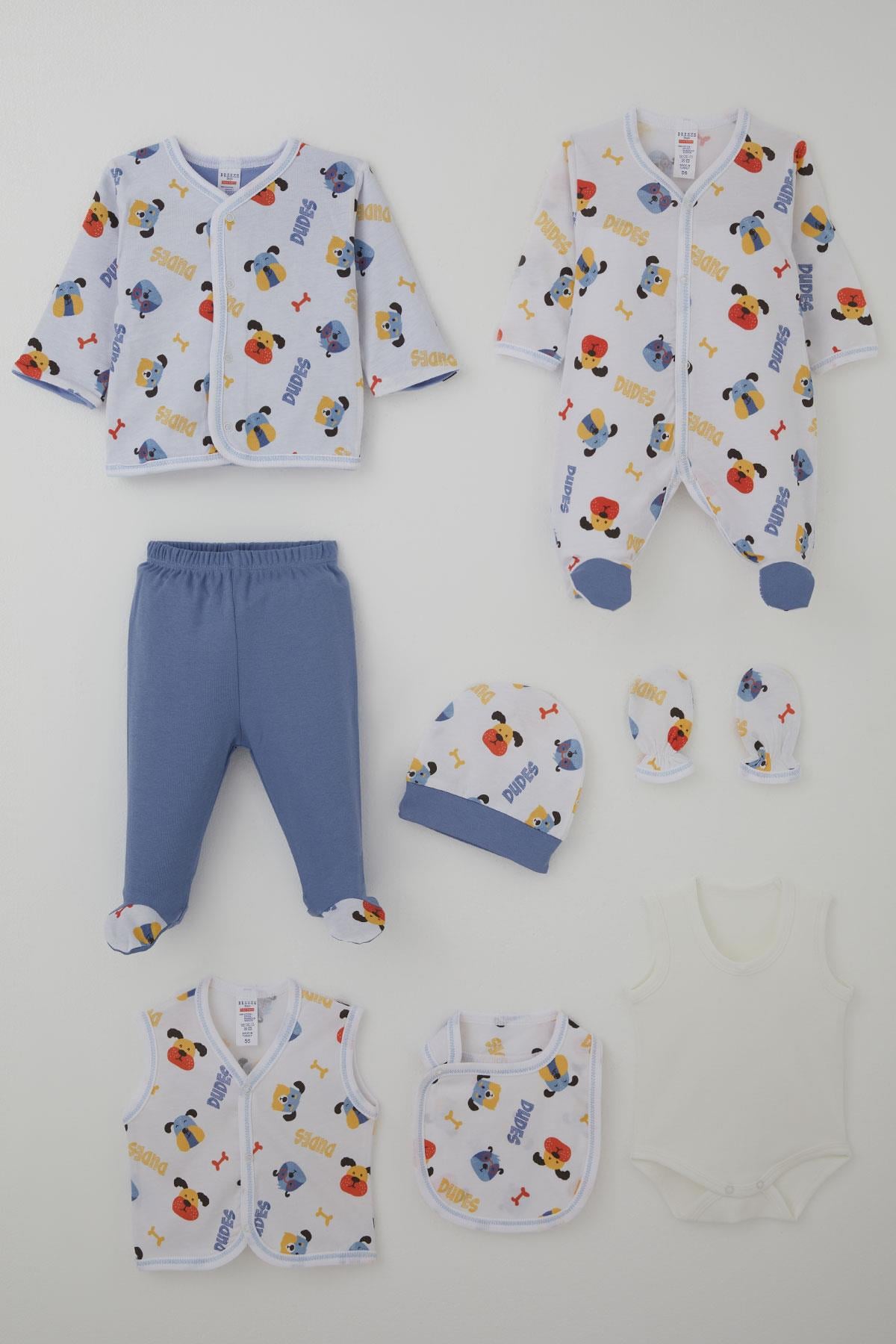 Breeze Erkek Bebek Hastane Çıkışı 8 li Ahbap Köpekçikler Desenli Beyaz (0-3 Ay)