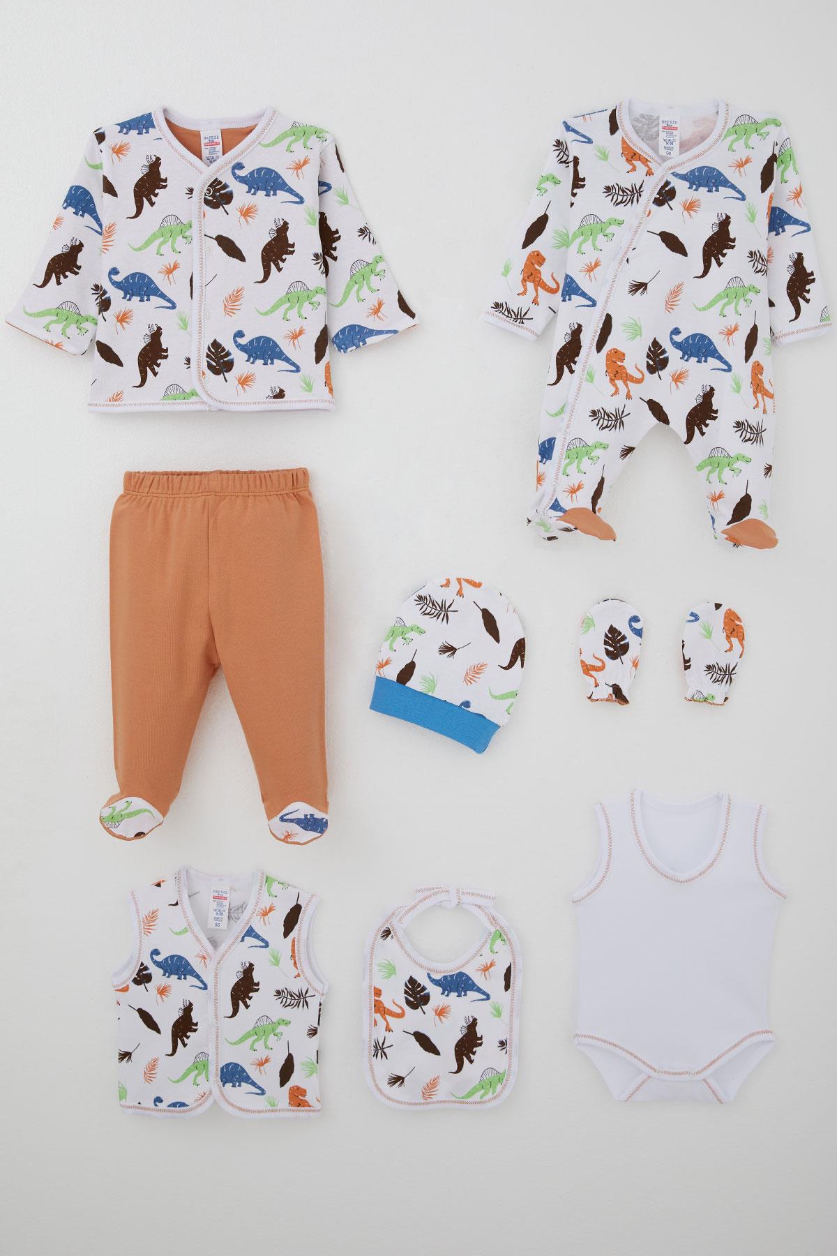 Breeze Erkek Bebek Hastane Çıkışı 8 li Dinozor Krallığı Beyaz (0-3 Ay)