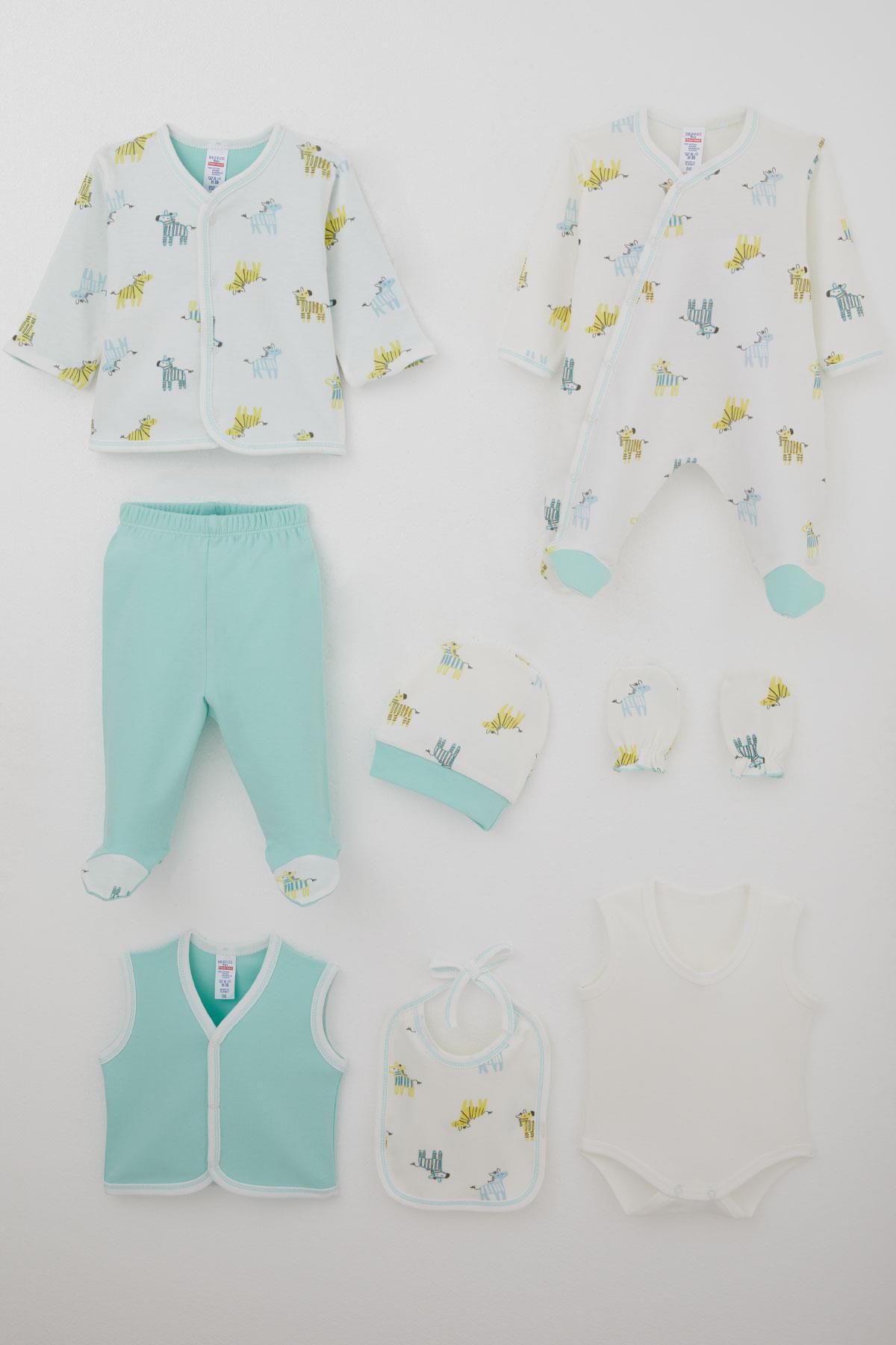 Breeze Erkek Bebek Hastane Çıkışı 8 li Sevimli Yavru Zebra Desenli Ekru (0-3 Ay)