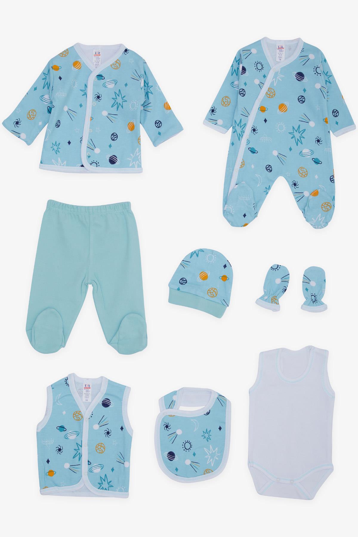 Breeze Erkek Bebek Hastane Çıkışı 8 li Galaksi Temalı Bebe Mavisi (0-3 Ay)