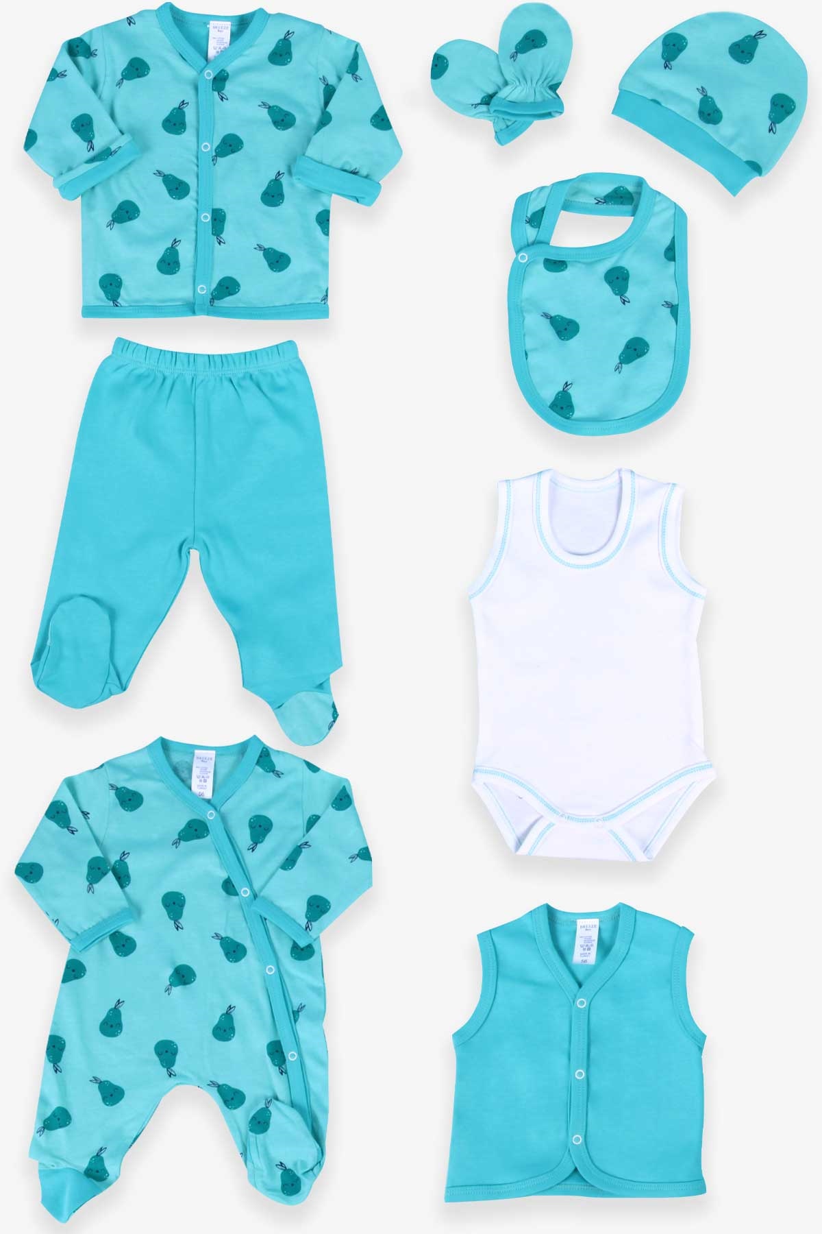 Breeze Erkek Bebek Hastane Çıkışı 8 li Armutlu Mint Yeşili (0-3 Ay)