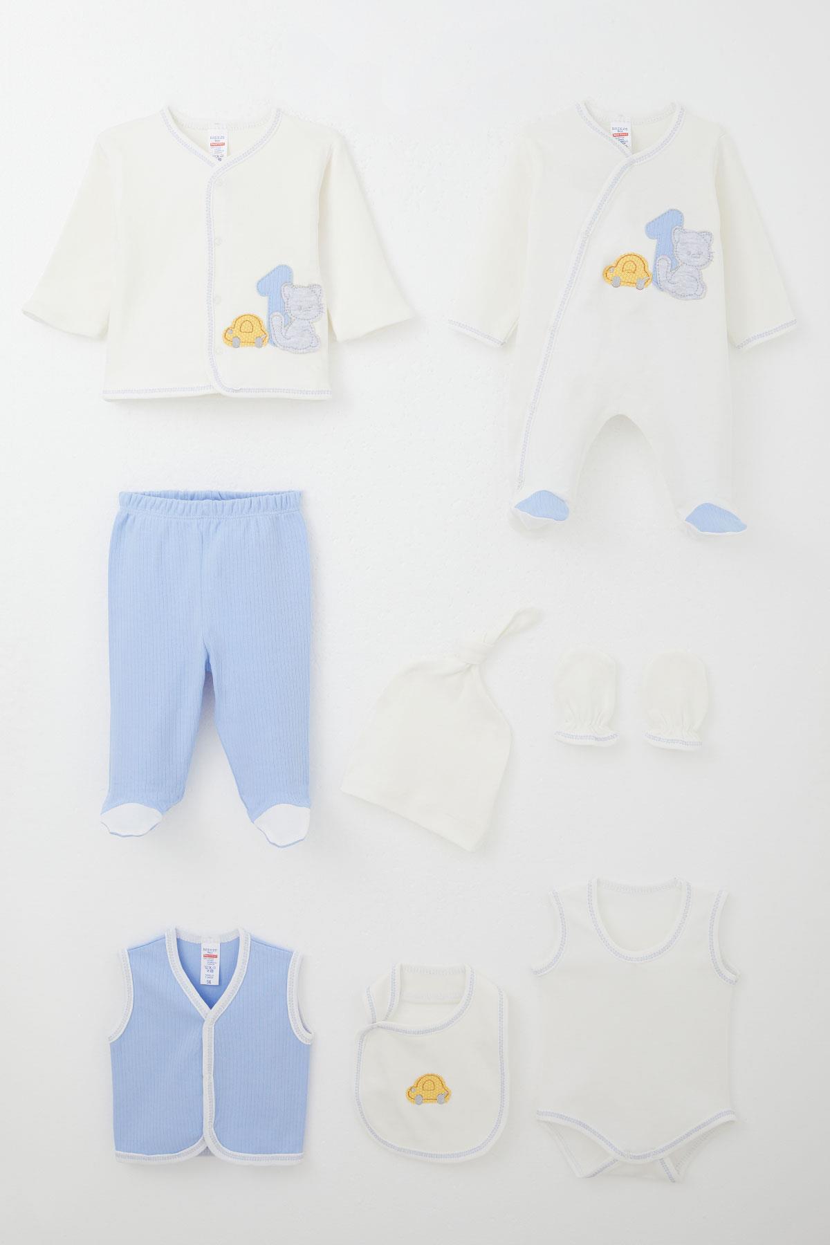 Breeze Erkek Bebek Hastane Çıkışı 8 li Patinin Araba Macerası Beyaz (0-3 Ay)