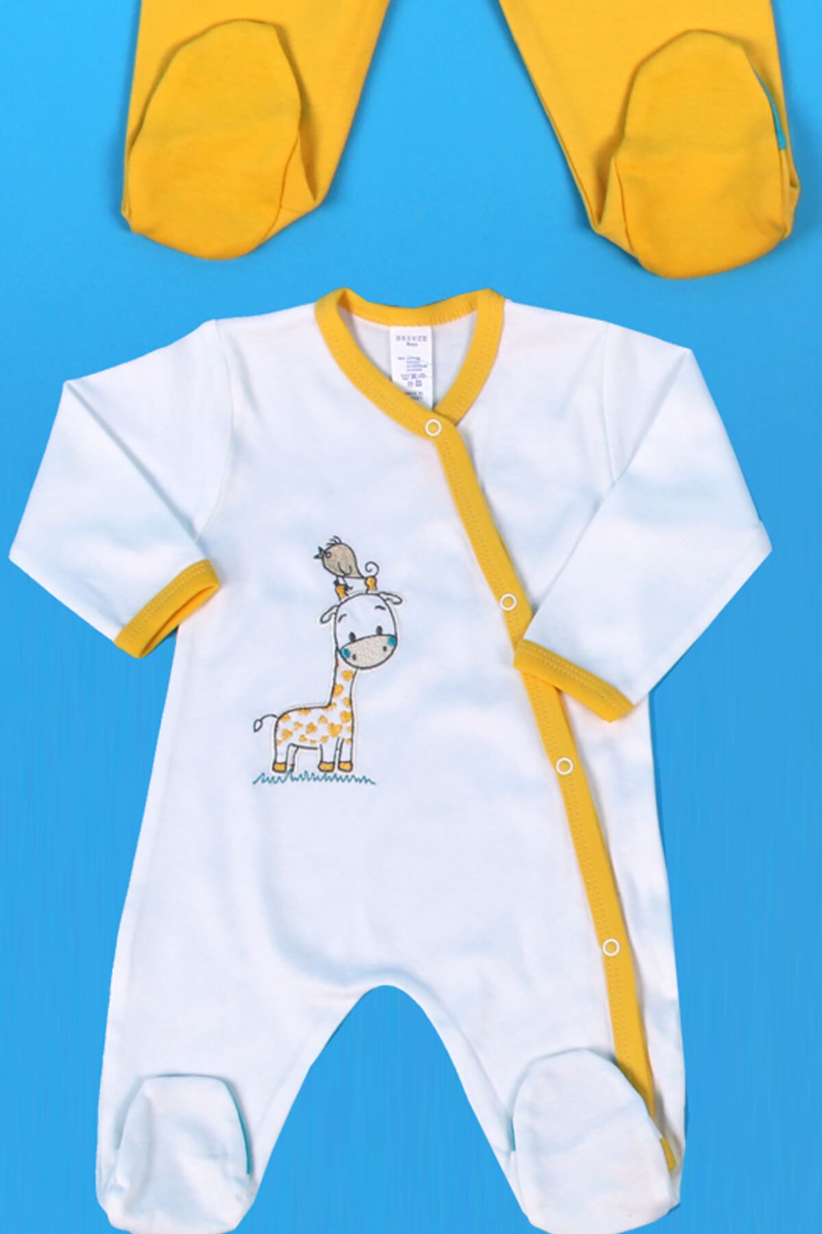 8 li Zürafa Nakışlı Sarı - Erkek Bebek Hastane Çıkışı 0-3 Ay