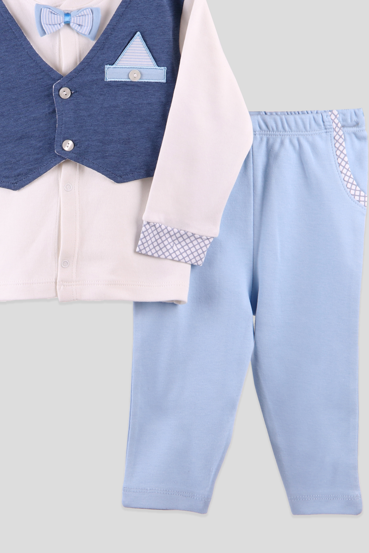 Erkek Bebek Pijama Takımı Yelekli 2'li Takım Mavi 6 Ay - Tatlı Kıyafetler |  Breeze