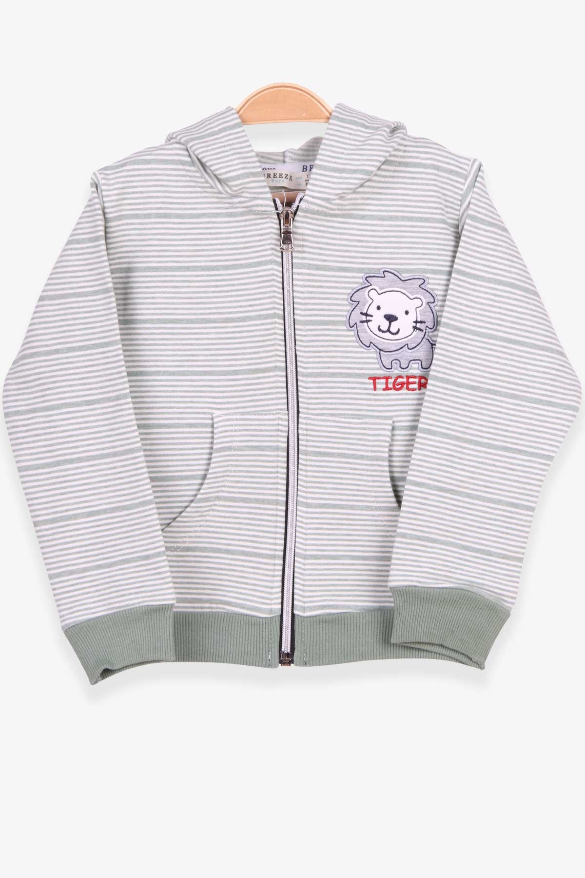 Breeze Erkek Bebek Hırka Çizgili Aslan Nakışlı Mint Yeşili (9 Ay-3 Yaş)