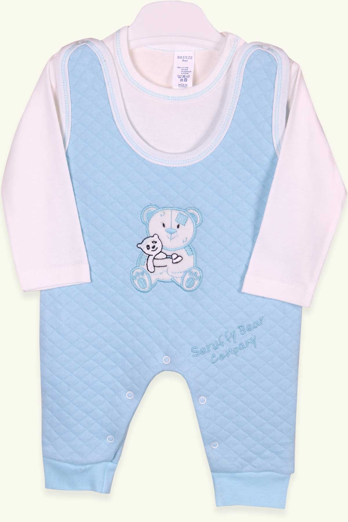 Breeze Erkek Bebek Jile Tulum Tişörtlü Ayıcıklı Bebe Mavisi (4 Ay-6 Ay)