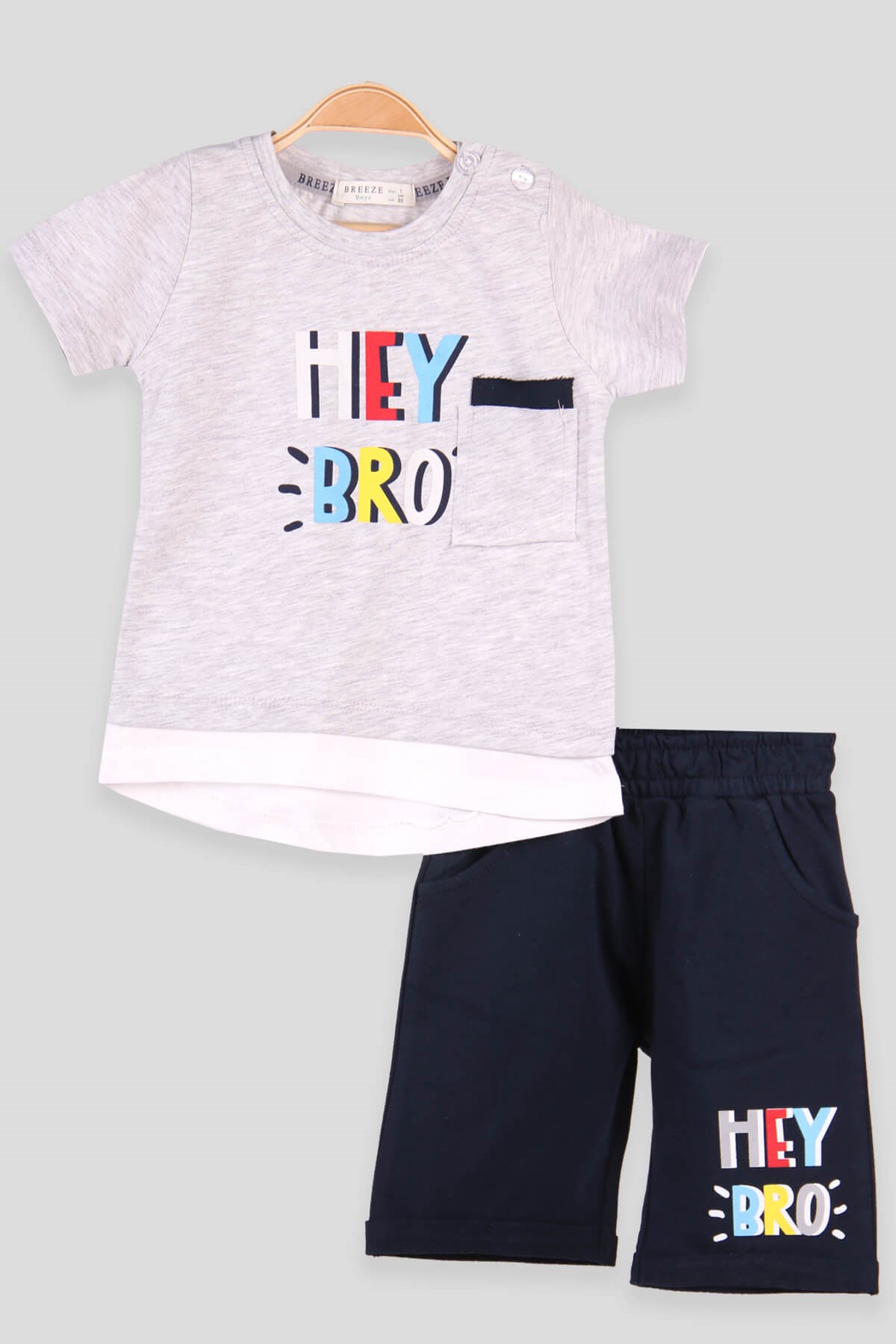 Breeze Erkek Bebek Kapri Takım Desenli Gri (9 Ay-3 Yaş)