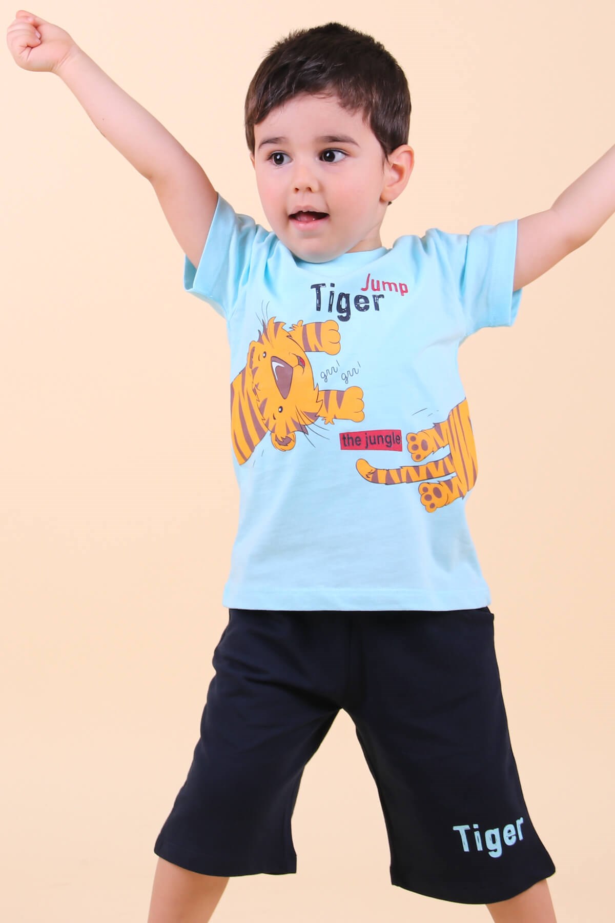 Breeze Erkek Bebek Kapri Takım Kaplan Baskılı Turkuaz (1-4 Yaş)