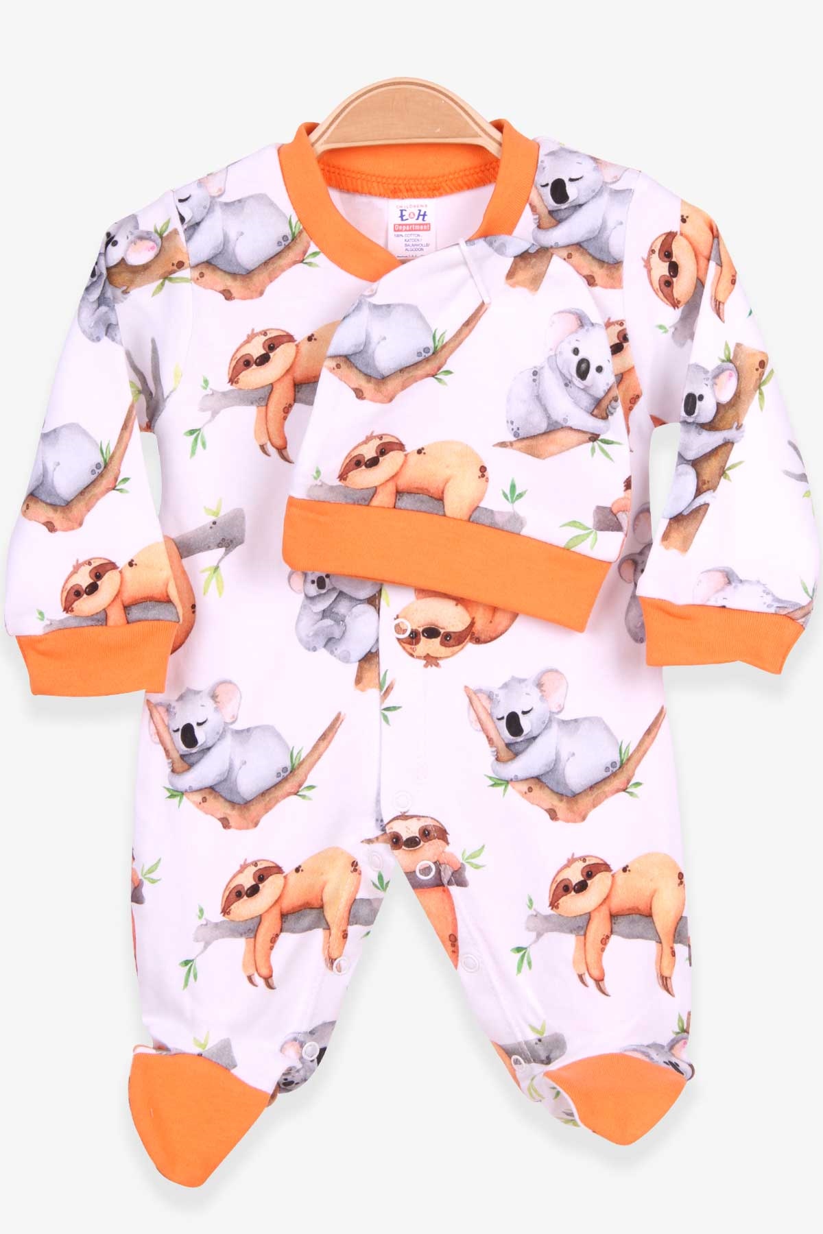 Breeze Erkek Bebek Koala Desenli Şapkalı Set Beyaz (0-3 Ay-6 Ay)