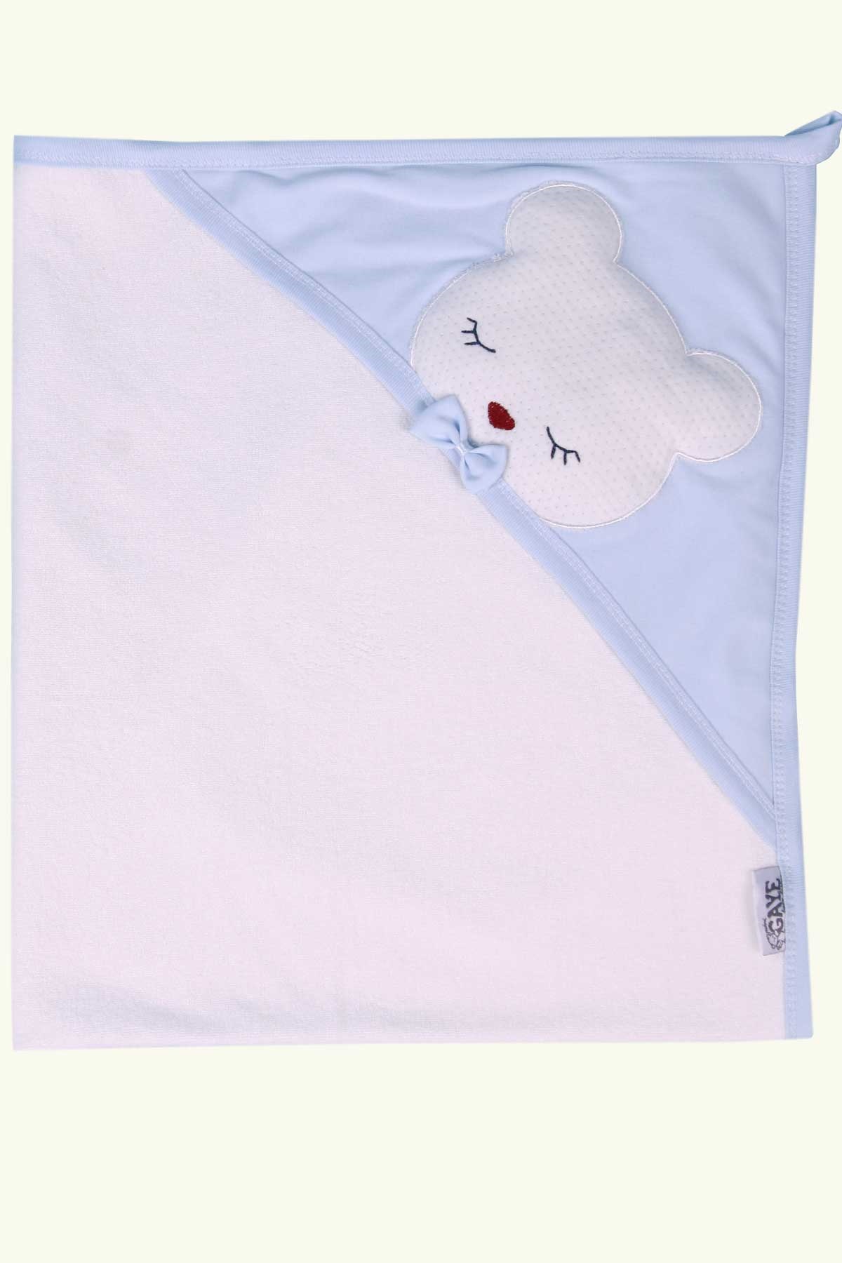 Breeze Erkek Bebek Kurulama Banyo Havlusu Ayıcıklı Fiyonklu Bebe Mavisi (80 x 88 cm)