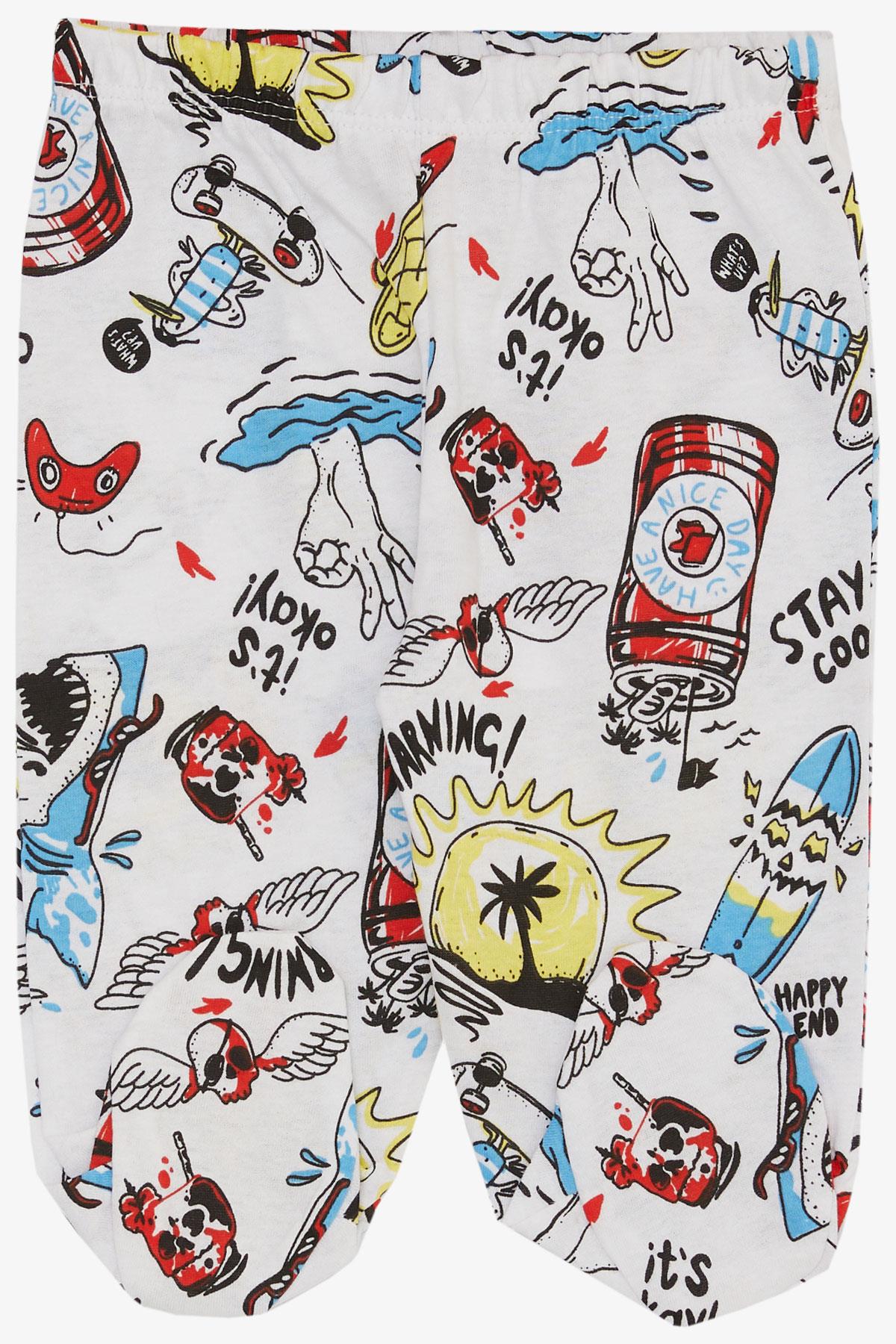 Breeze Erkek Bebek Patikli Alt Desenli Beyaz (6 Ay)