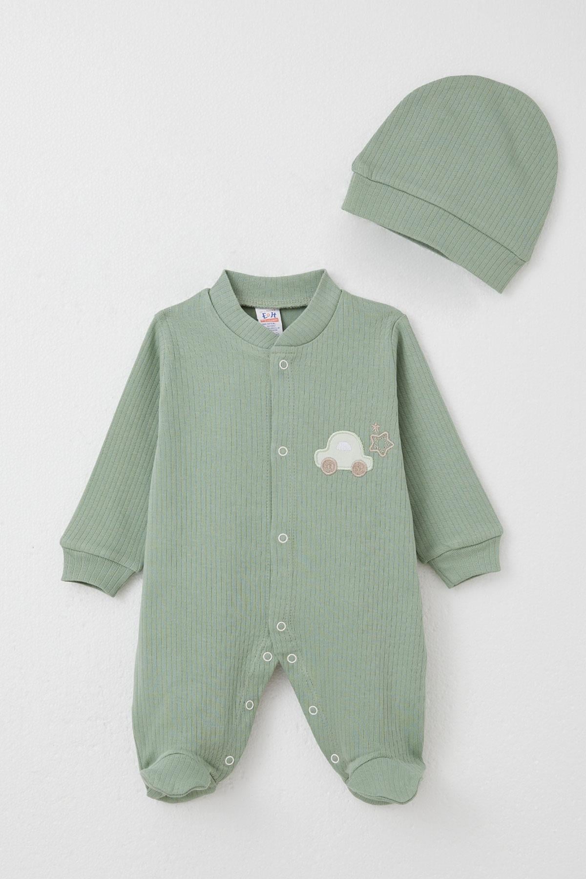 Breeze Erkek Bebek Patikli Tulum Araba Nakışlı Mint Yeşili (0-6 Ay)