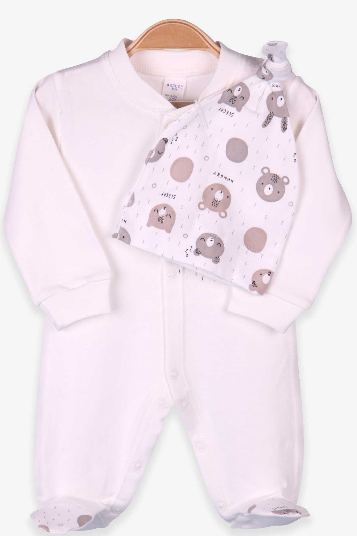 Breeze Erkek Bebek Patikli Tulum Ayıcıklı Şapkalı Set Ekru (0-3 Ay-4 Ay)