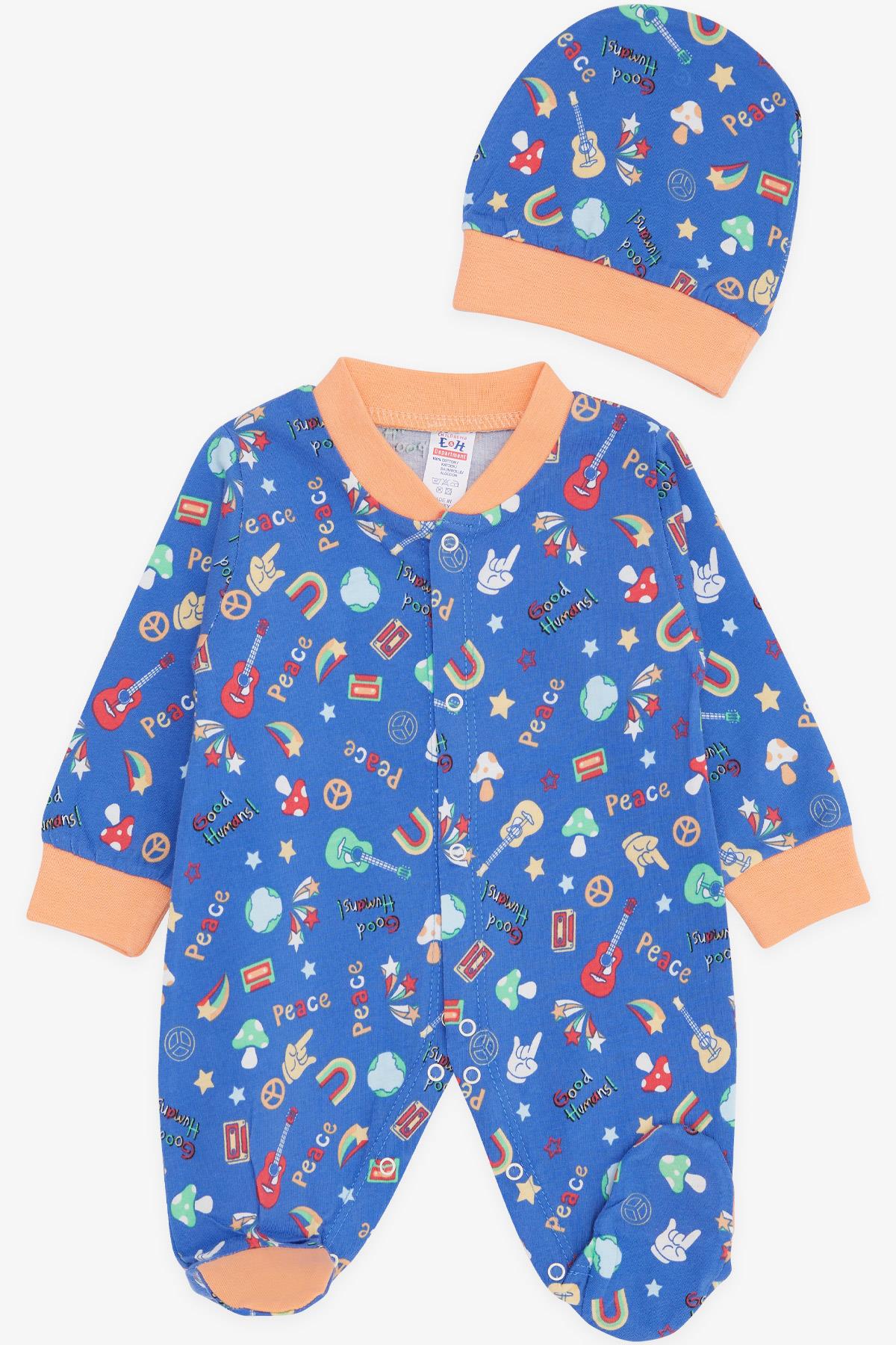 Breeze Erkek Bebek Patikli Tulum Barış Temalı Saks Mavisi (0-6 Ay)