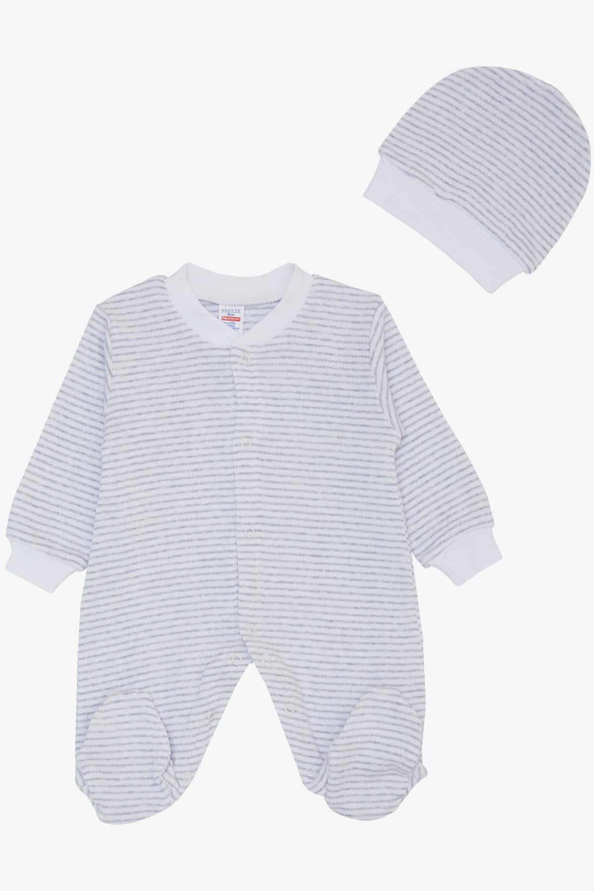 Breeze Erkek Bebek Patikli Tulum Çizgili Beyaz (0-6 Ay)