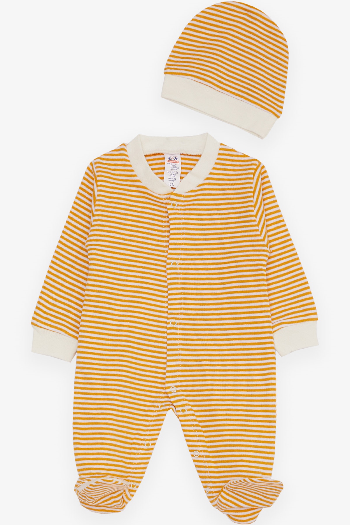 Breeze Erkek Bebek Patikli Tulum Çizgili Desenli Hardal Sarı (0-3 Ay-6 Ay)