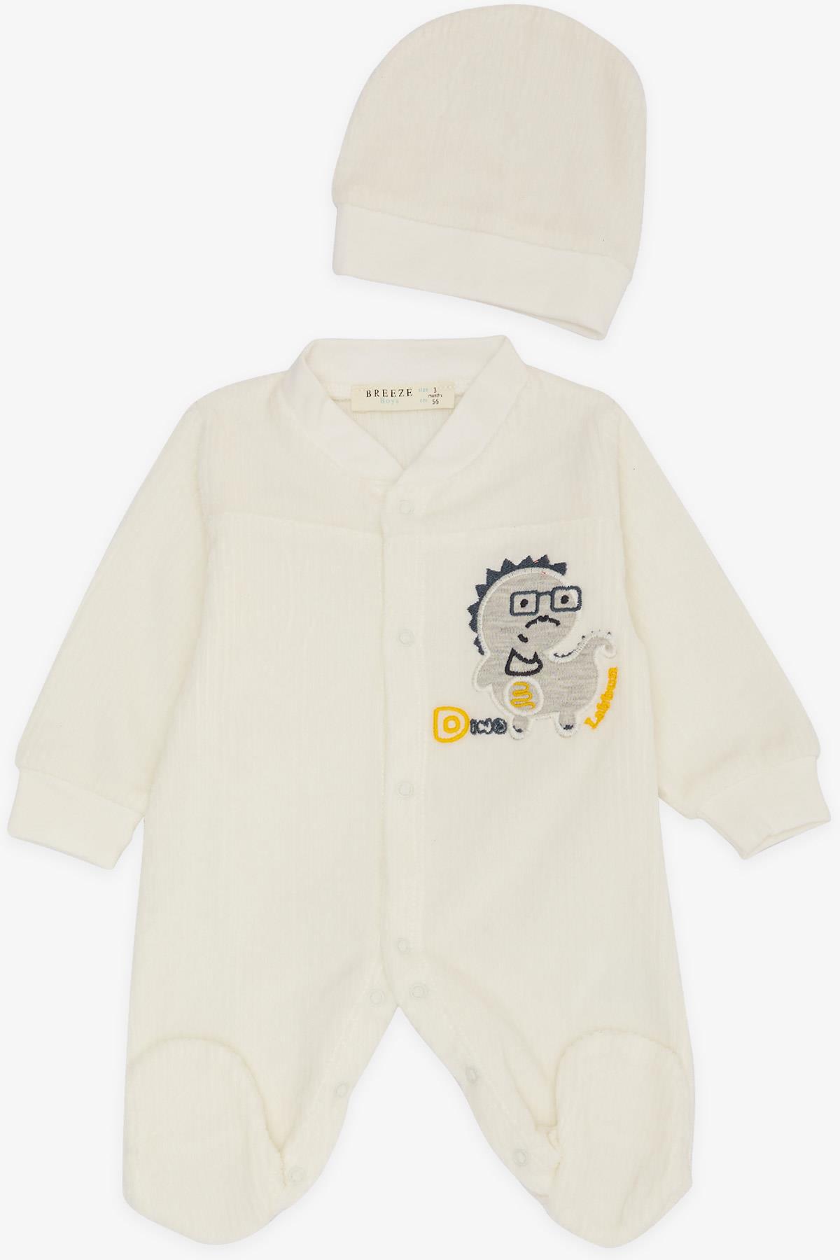 Breeze Erkek Bebek Patikli Tulum Dinozor Nakışlı Ekru (0-3 Ay-6 Ay)