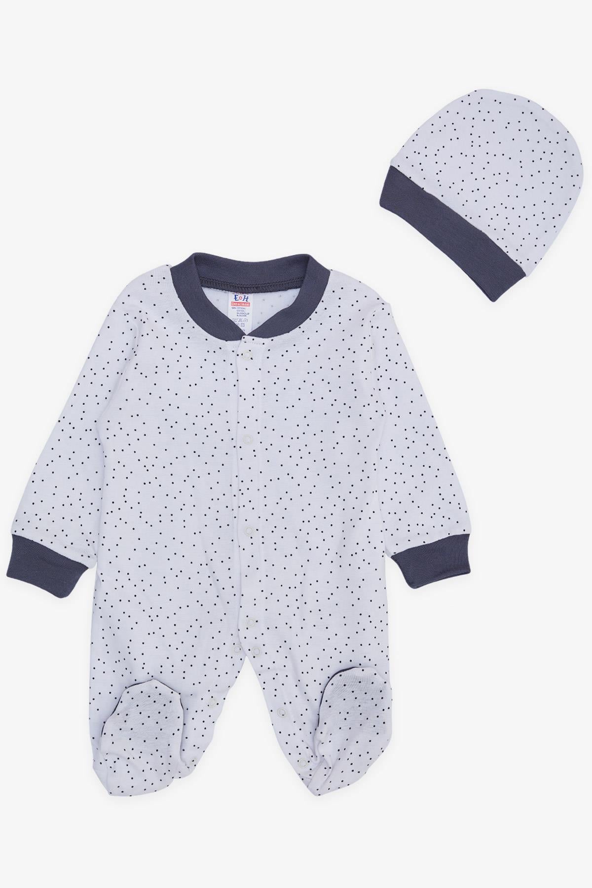Breeze Erkek Bebek Patikli Tulum Minik Puantiye Desenli Beyaz (0-6 Ay)