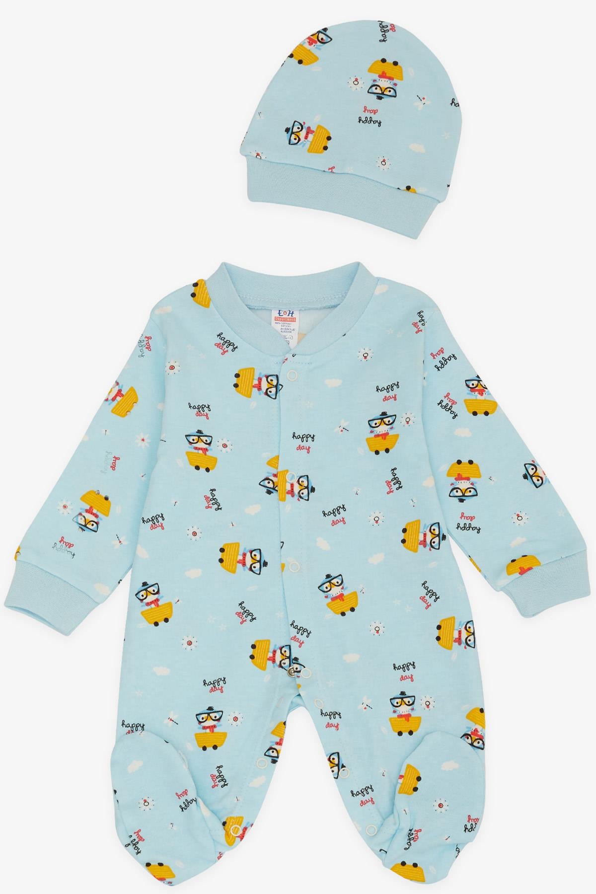 Breeze Erkek Bebek Patikli Tulum Muıtlu Penguencik Desenli Açık Mavi (0-3 Ay-6 Ay)