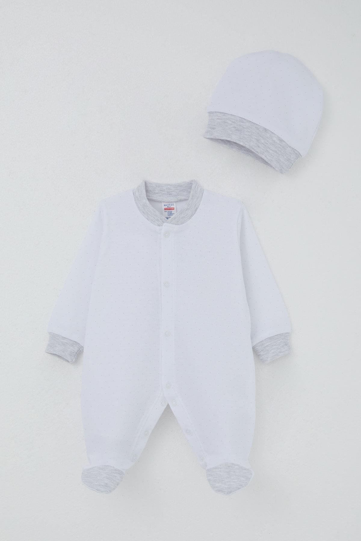 Breeze Erkek Bebek Patikli Tulum Nokta Desenli Beyaz (0-6 Ay)